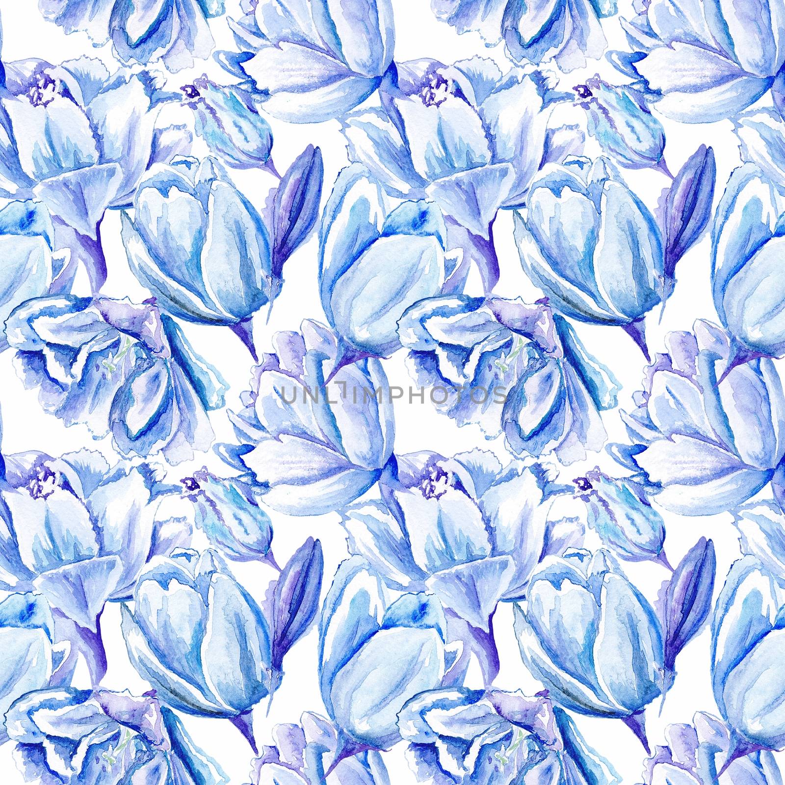 Seamless passion floral background with indigo flowers for bedroom textile and wallpaper design, wedding cards and invitations