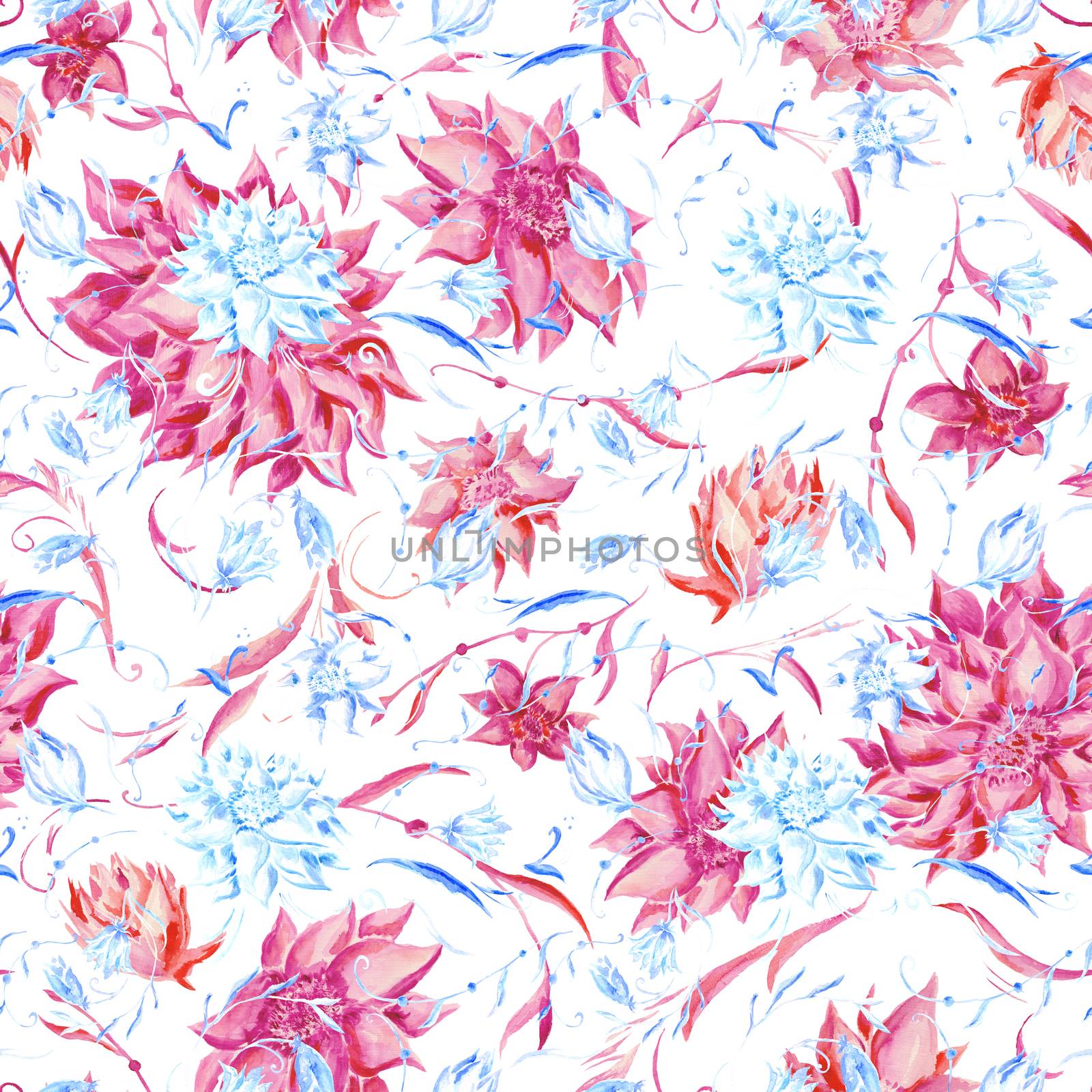 Seamless hand-painted flower background in romantic style