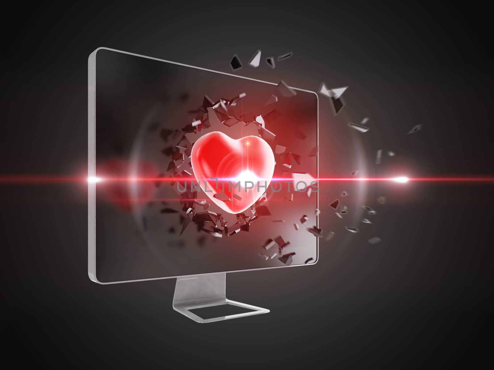 red heart destroy computer screen. by teerawit