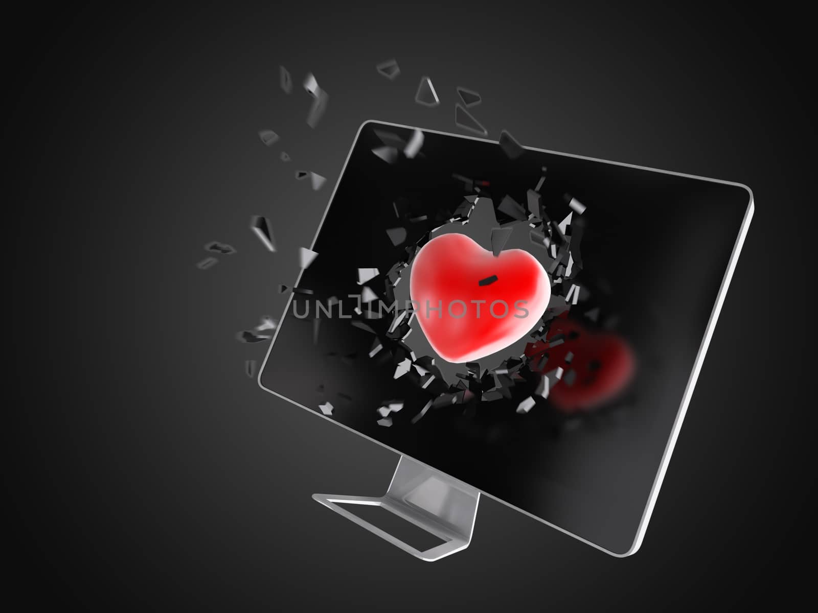 red heart destroy computer screen. by teerawit