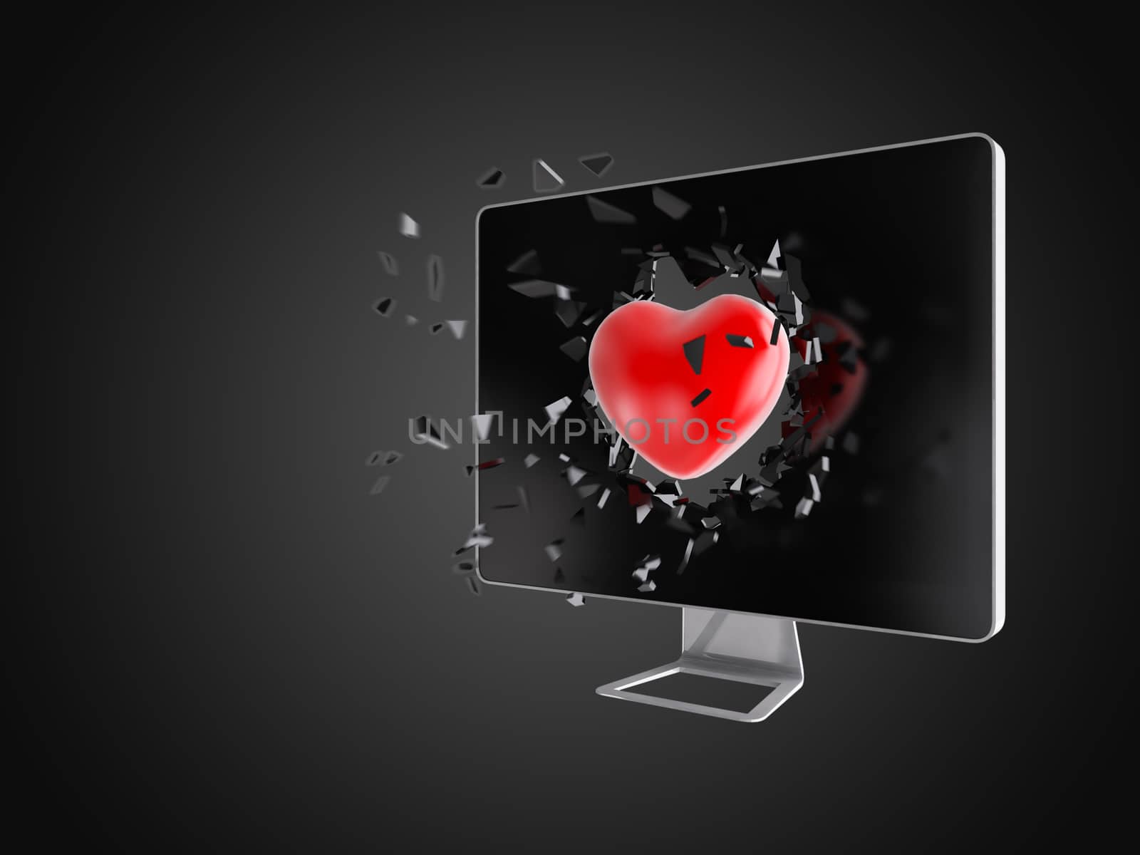 red heart destroy computer screen. by teerawit