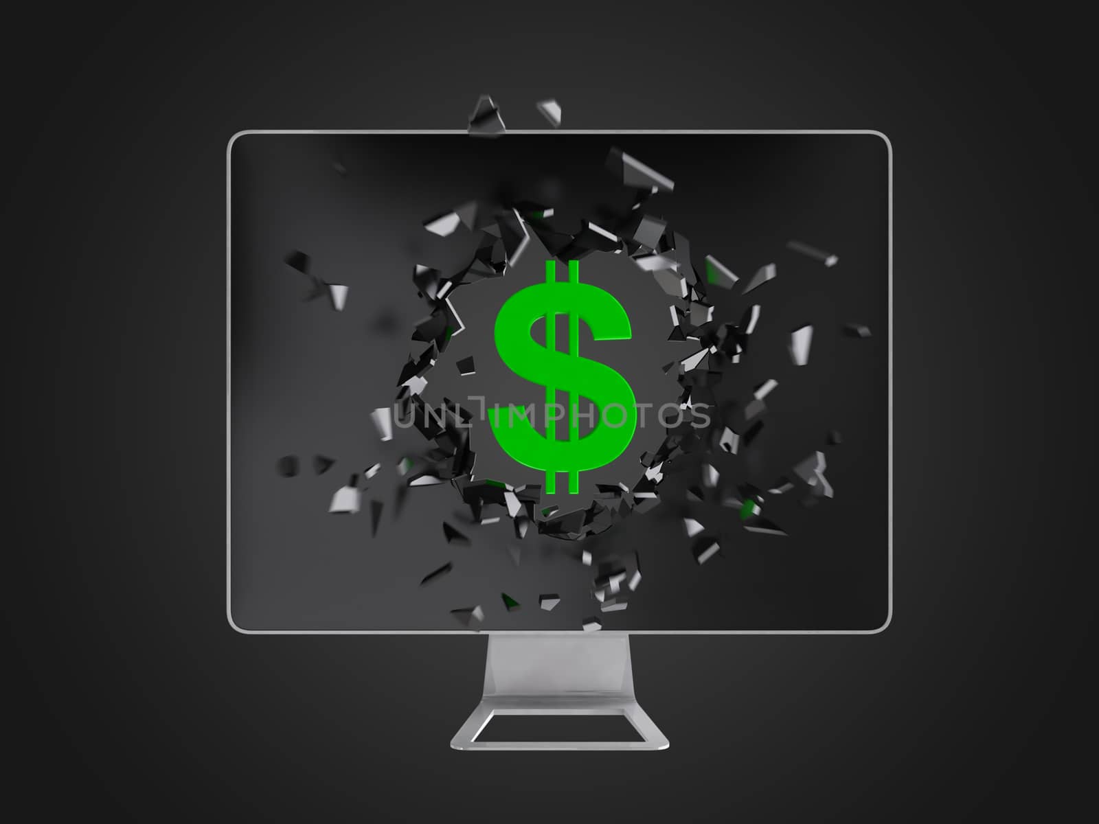 Green dollar sign destroy computer screen. by teerawit