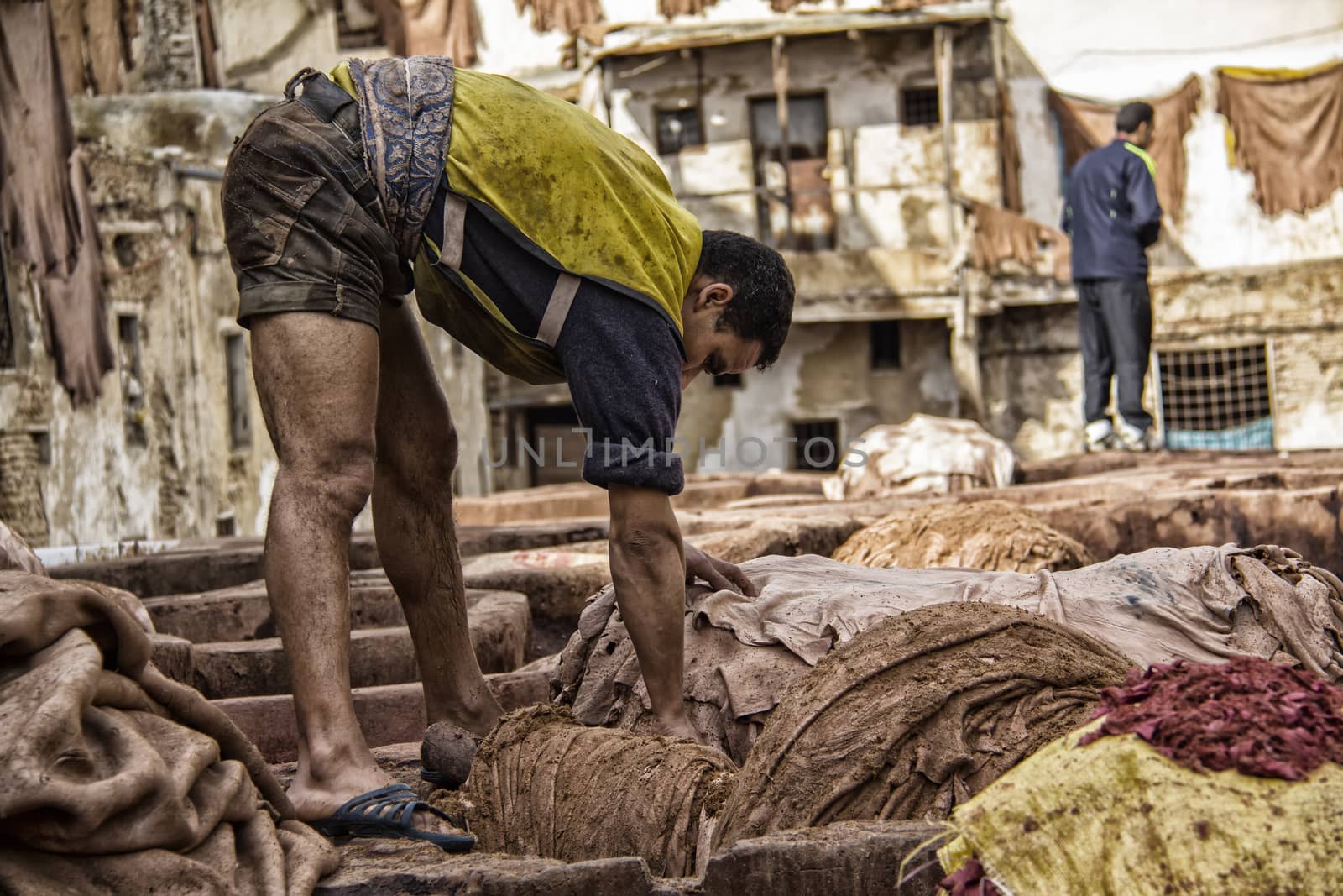 Tanneries of Fes - pools for coloring of leather on a traditional way