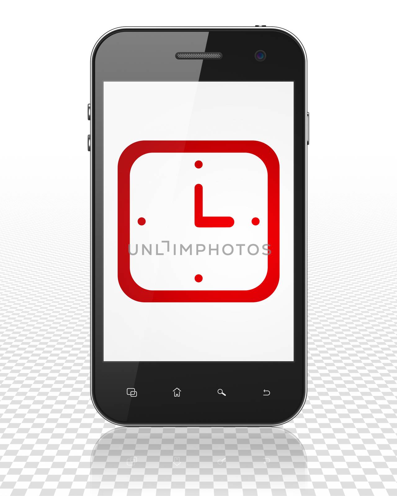 Timeline concept: Smartphone with red Watch icon on display