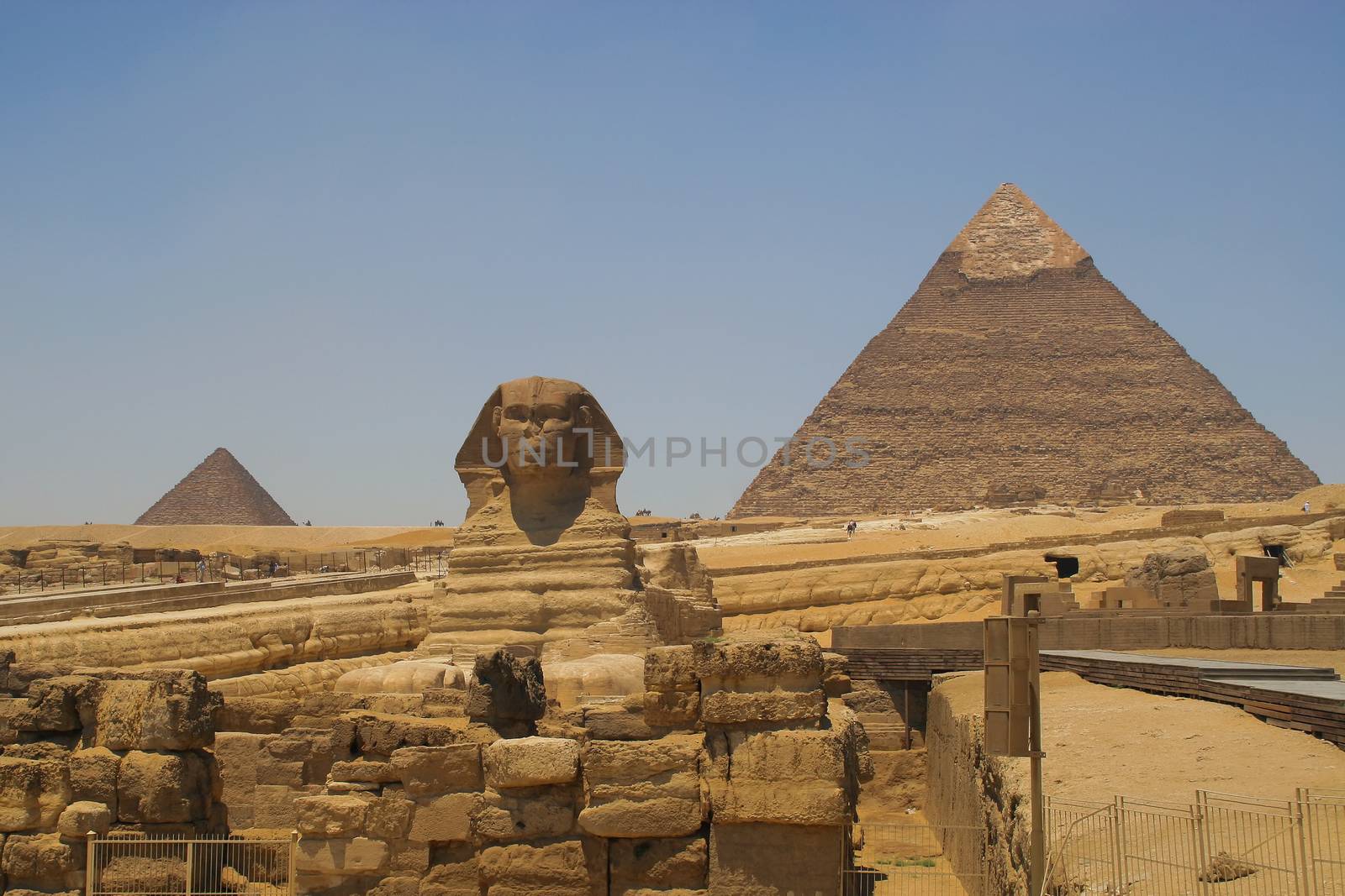 The Sphinx and the pyramids of Khafre (Chephren) and Menkaur (Mycerinus) in Giza - Cairo, Egypt