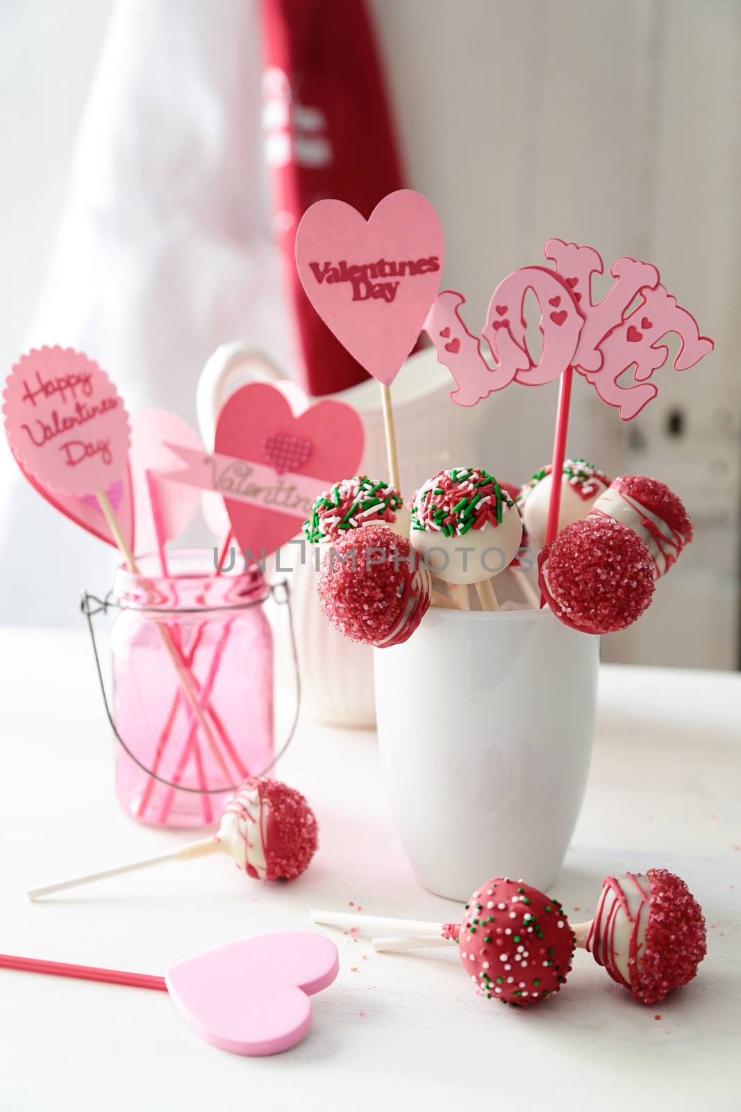 Closeup of cake pops with decorations for Valentine's Day by Sandralise