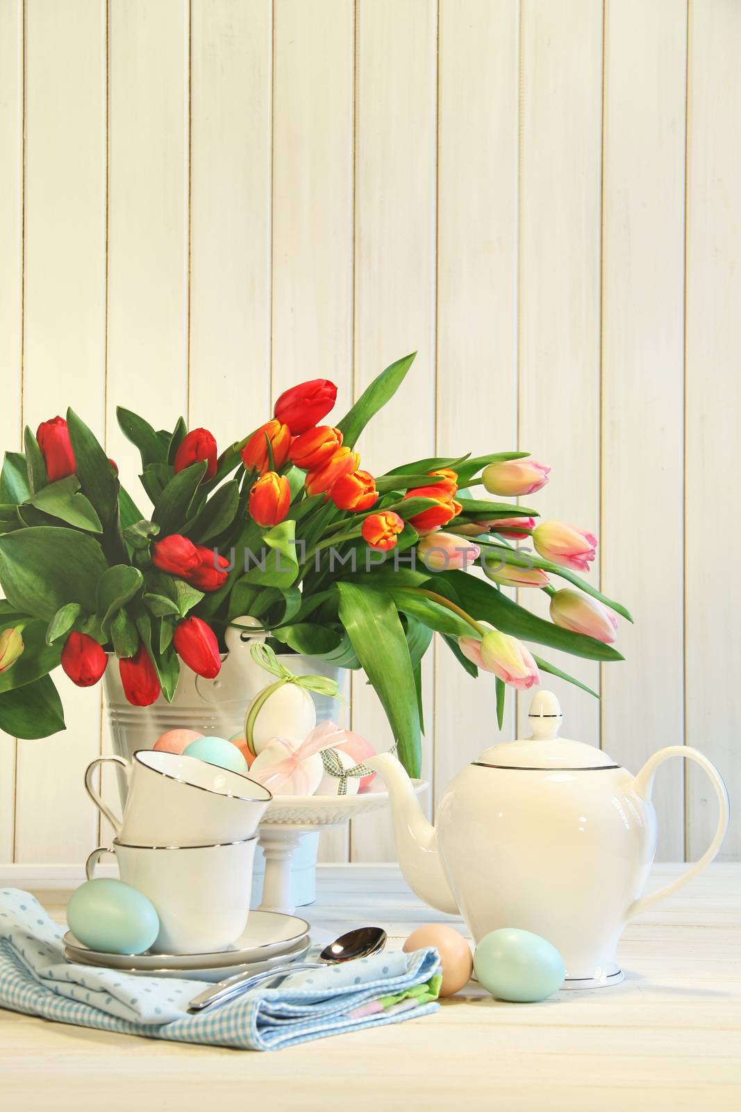 Tulips and colored Easter eggs by Sandralise