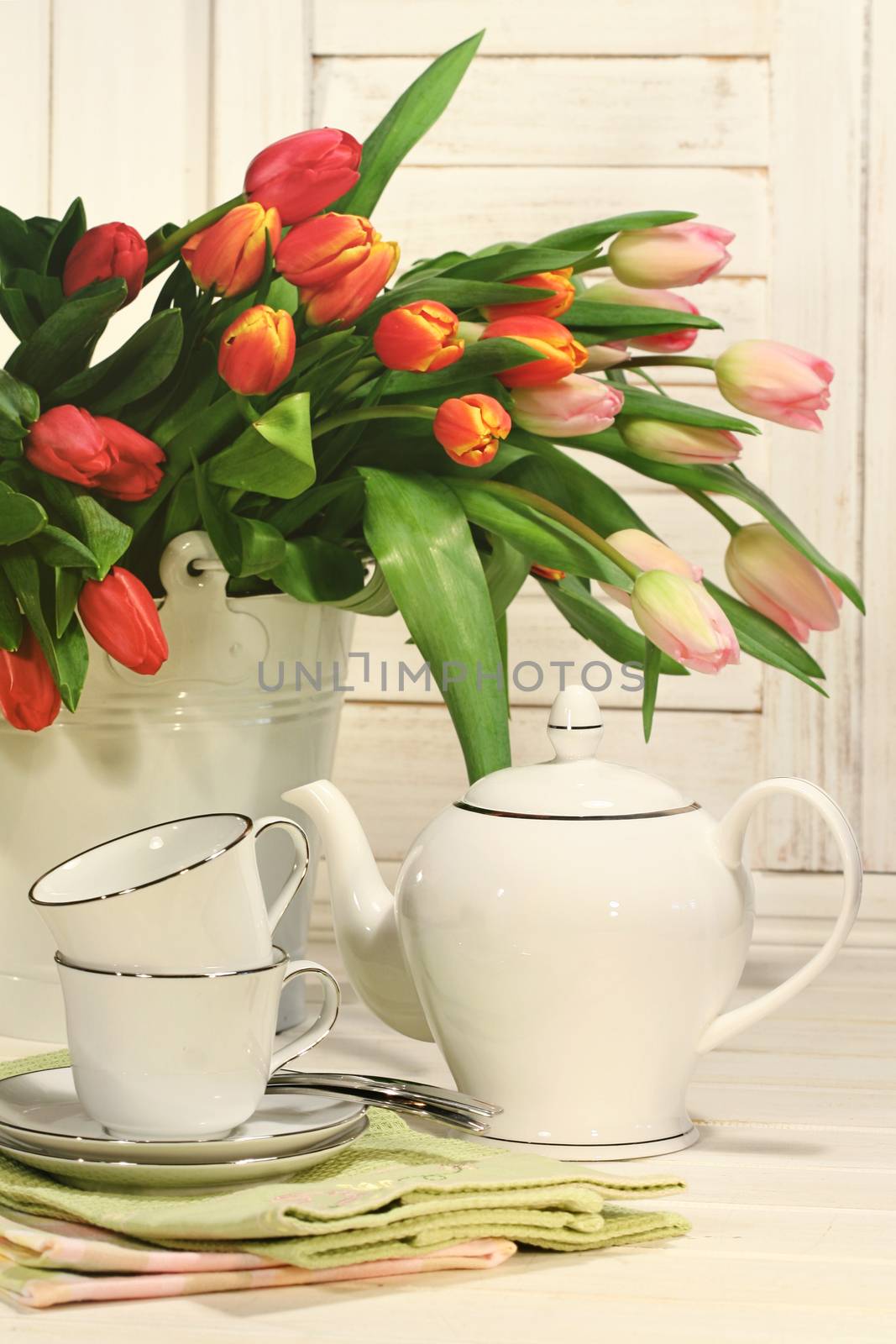 Tea set with flowers for Easter by Sandralise