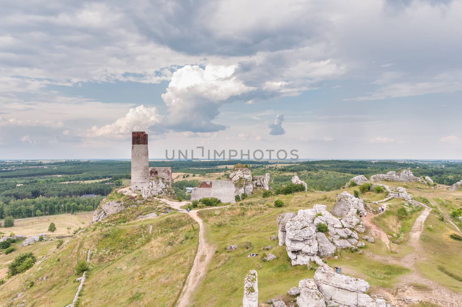 Olsztyn, Poland - July 6, 2014: The ruins of a 14th-century castle in Olsztyn. It belonged to a system of fortifications, built by King Kazimierz Wielki.