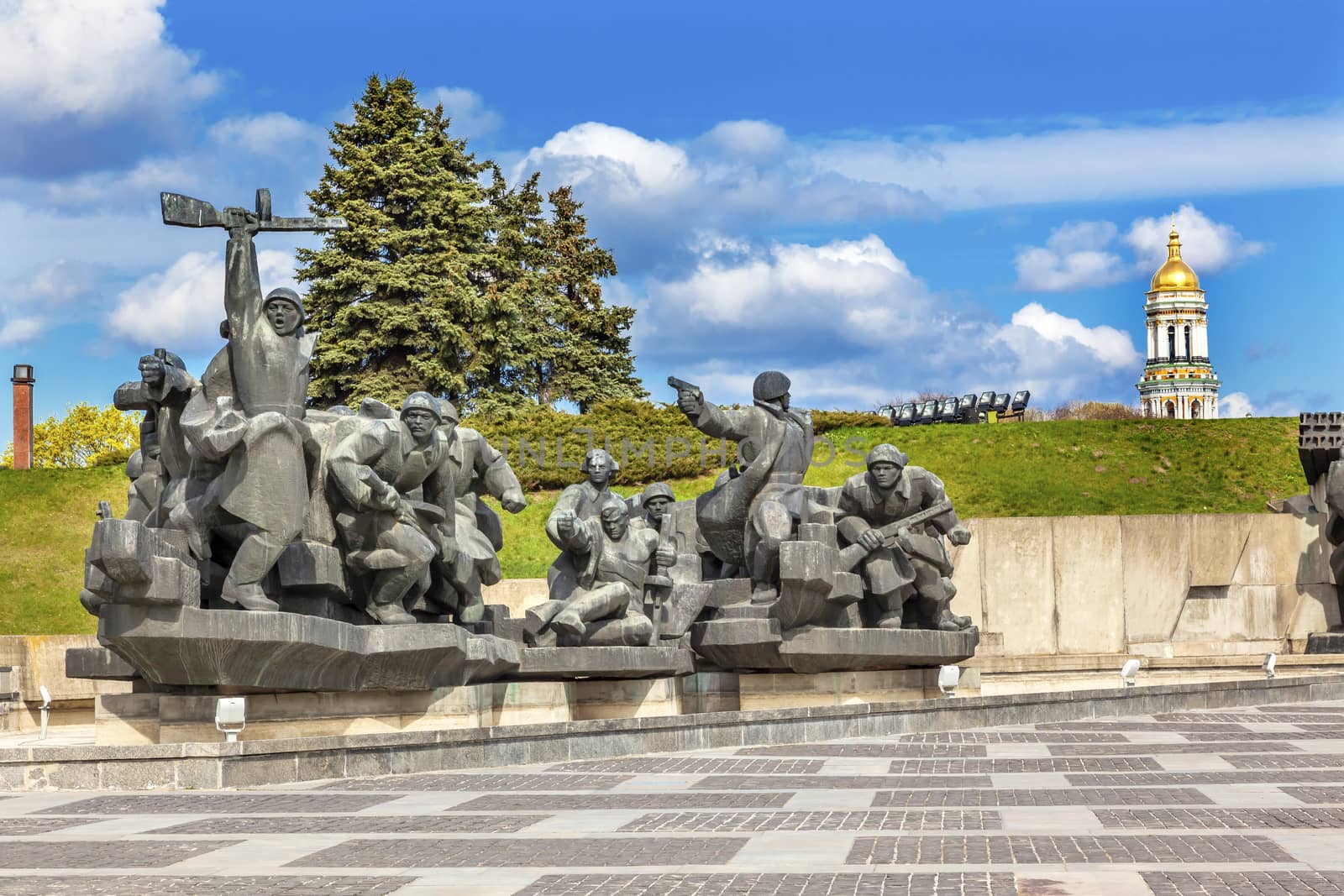Soviet Soldiers Attacking World War 2 Crossing Dniper Monument Great Tower Lavra Great Patriotic War Museum Kiev Ukraine.  Museum founded by Soviet Union 1981