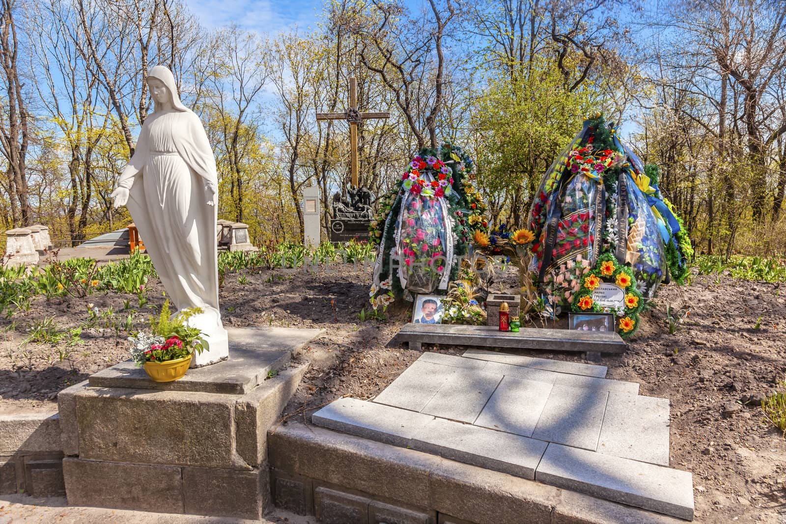 Askold's Graveyard American Colonel Killed Eastern Ukraine/Russia War Kiev Ukraine.  Askold's Graveyard has many famous Ukrainians buried there.  Site of Ukrainian Greek Catholic Church created 1810. 