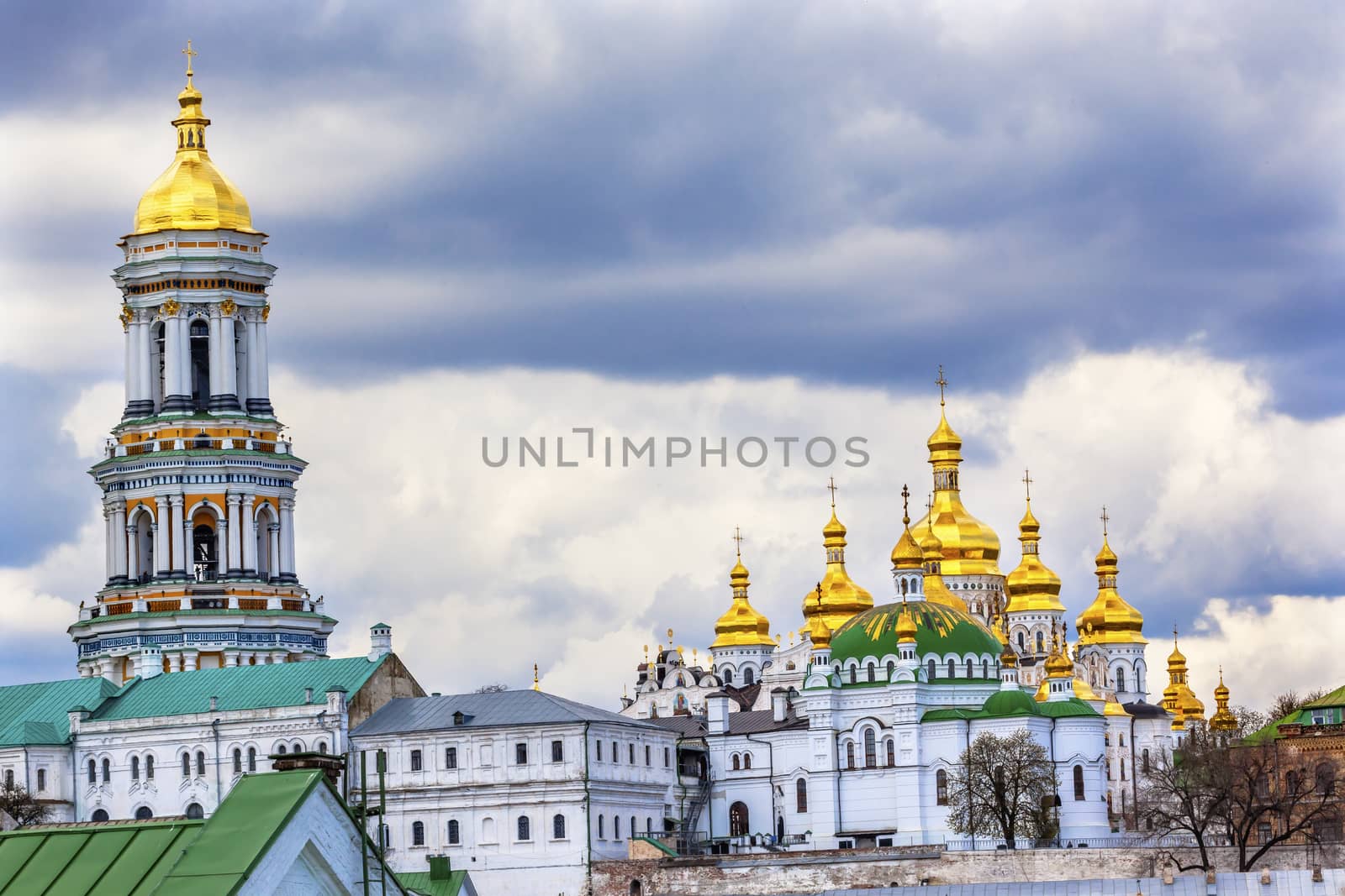 Great Bell Tower Uspenskiy Cathedral Holy Assumption Pechrsk Lavra Cathedra Kiev Ukraine.  Oldest Ortordox Monastery In Ukraine and Russia, dating from 1051, Starting from Caves in Monastery in Kiev.  