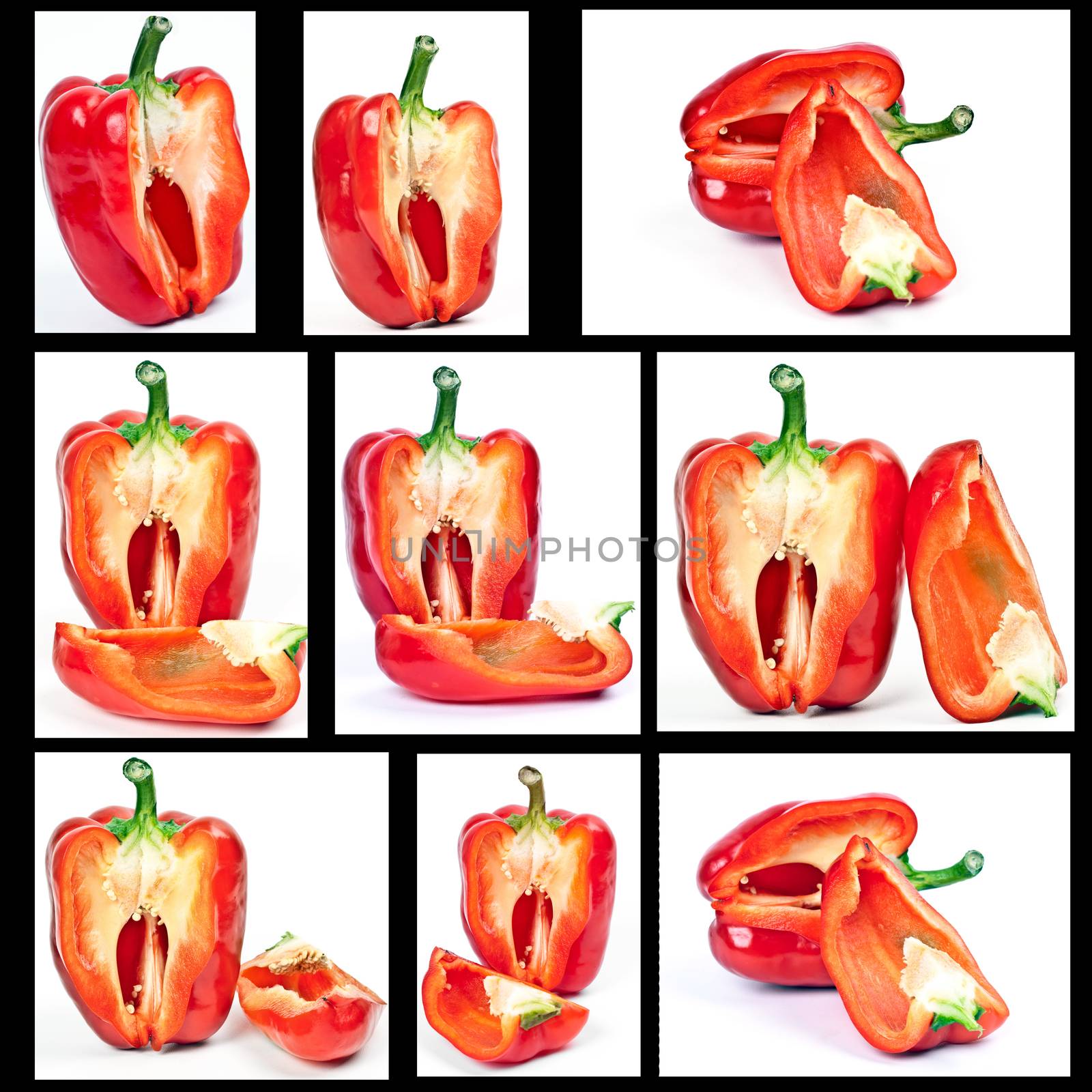 pepper in a collage of cut on a light background