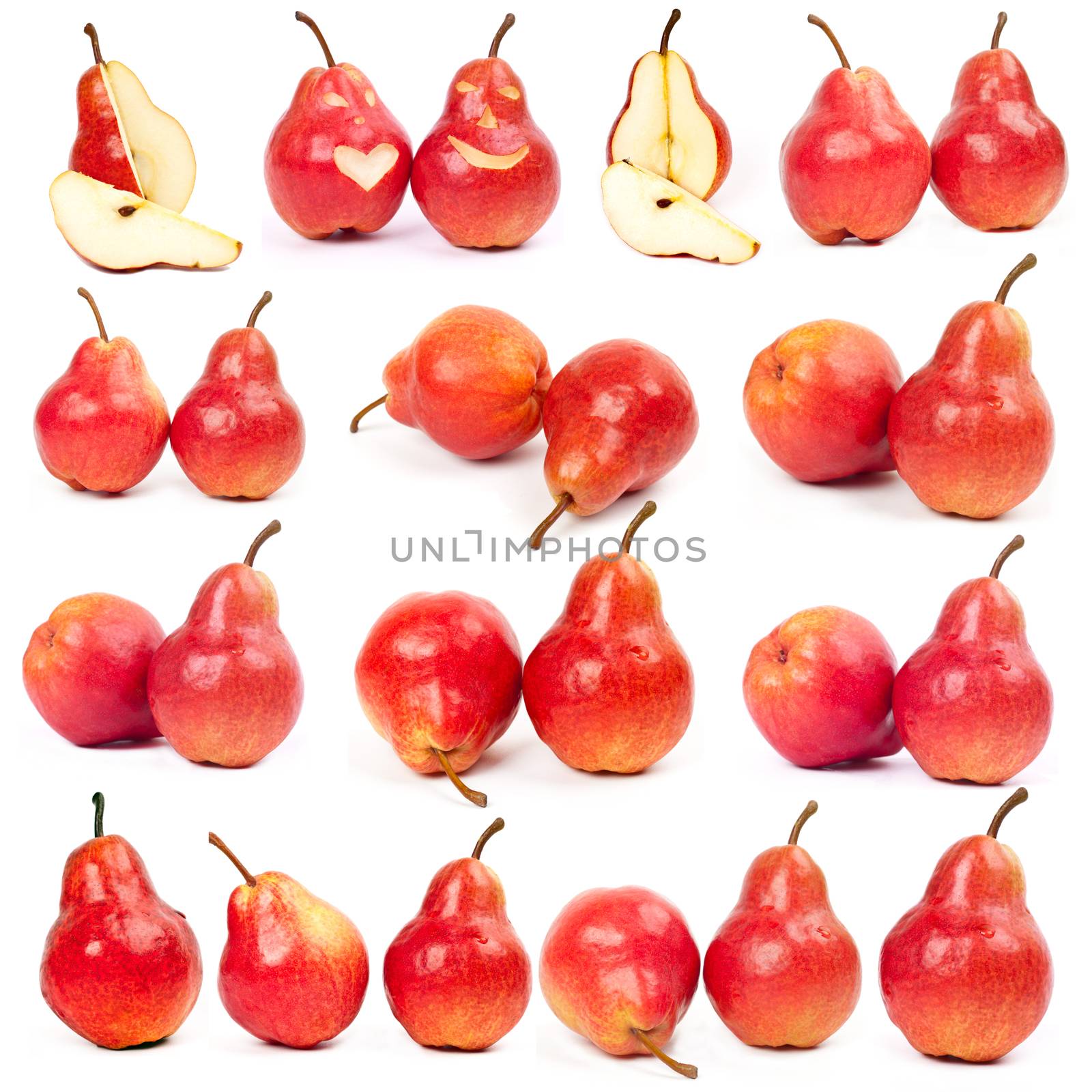 collage of red pear photographed from all sides