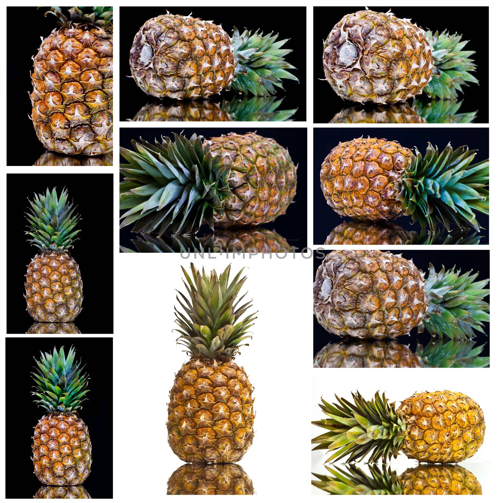 collage of pineapple photographed on all sides