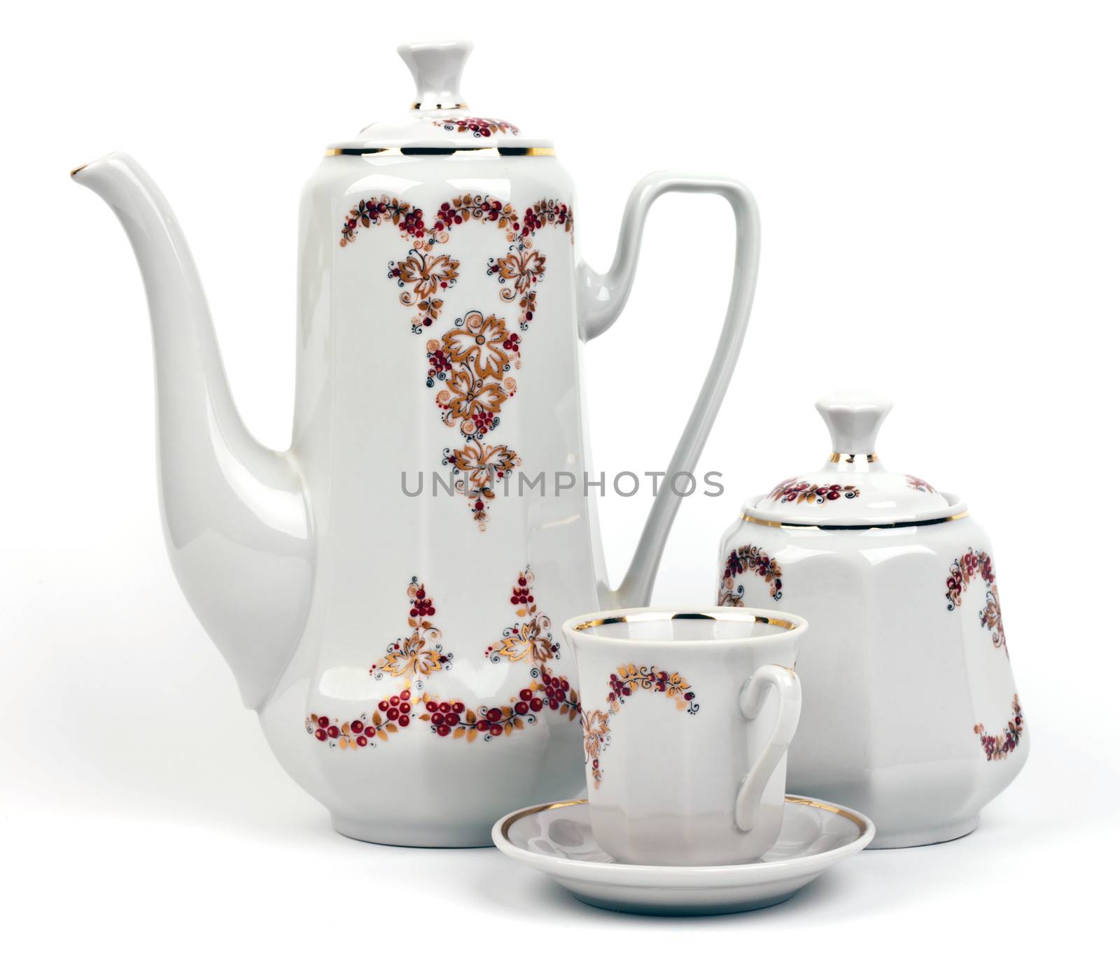 coffee service and coffee on a white background