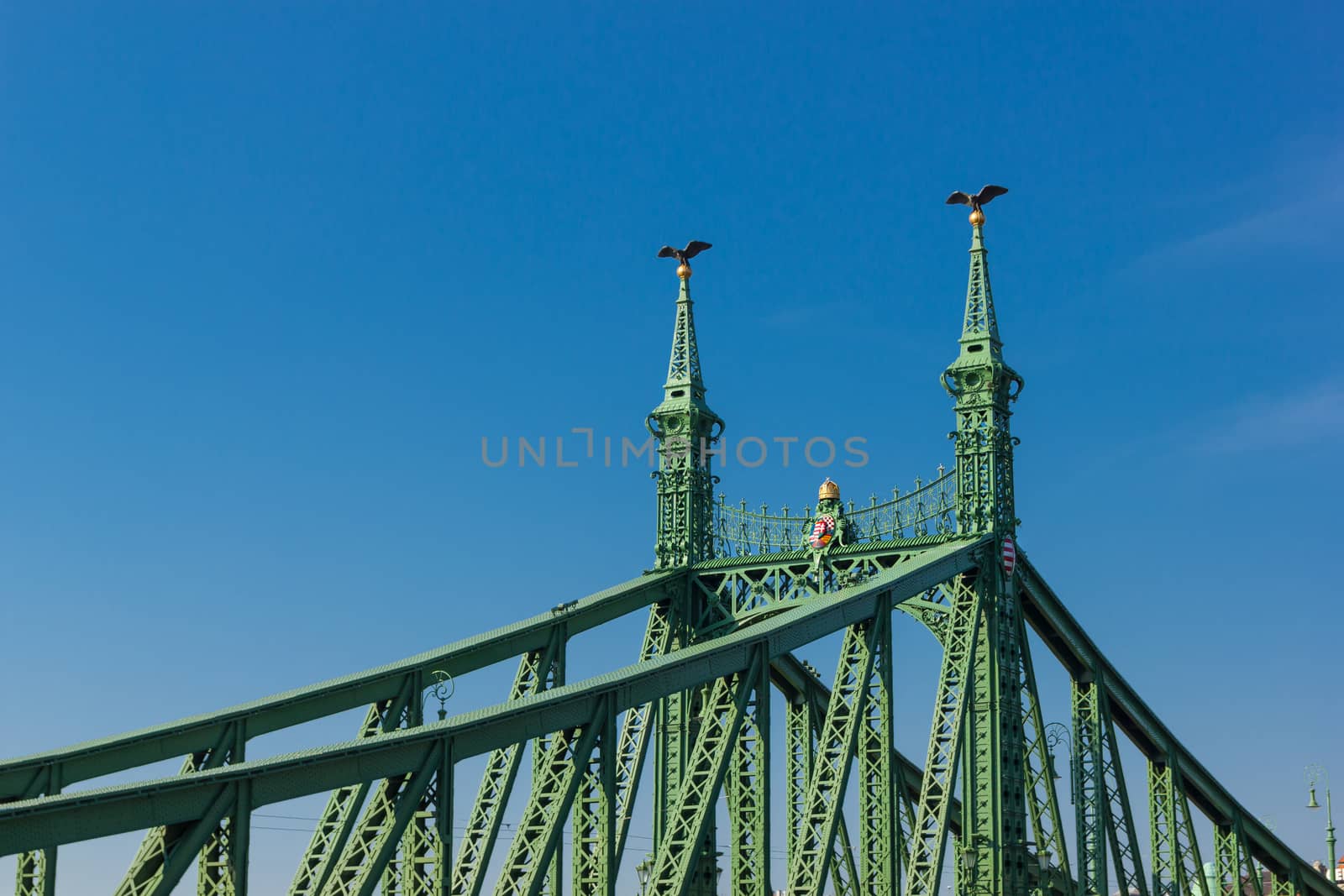 Vintage metal bridge over Danube river in Budapest Hungary