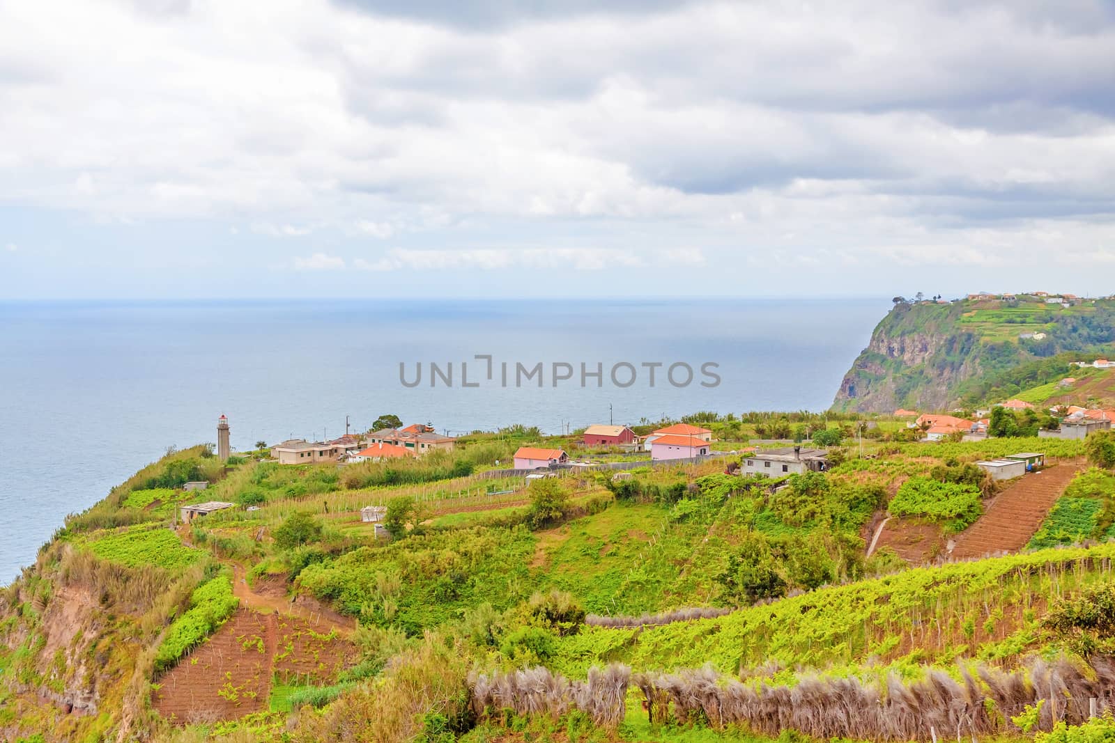 Lighthouse Ponta de Sao Jorge - a famous tourist sight at the north coast of Madeira.