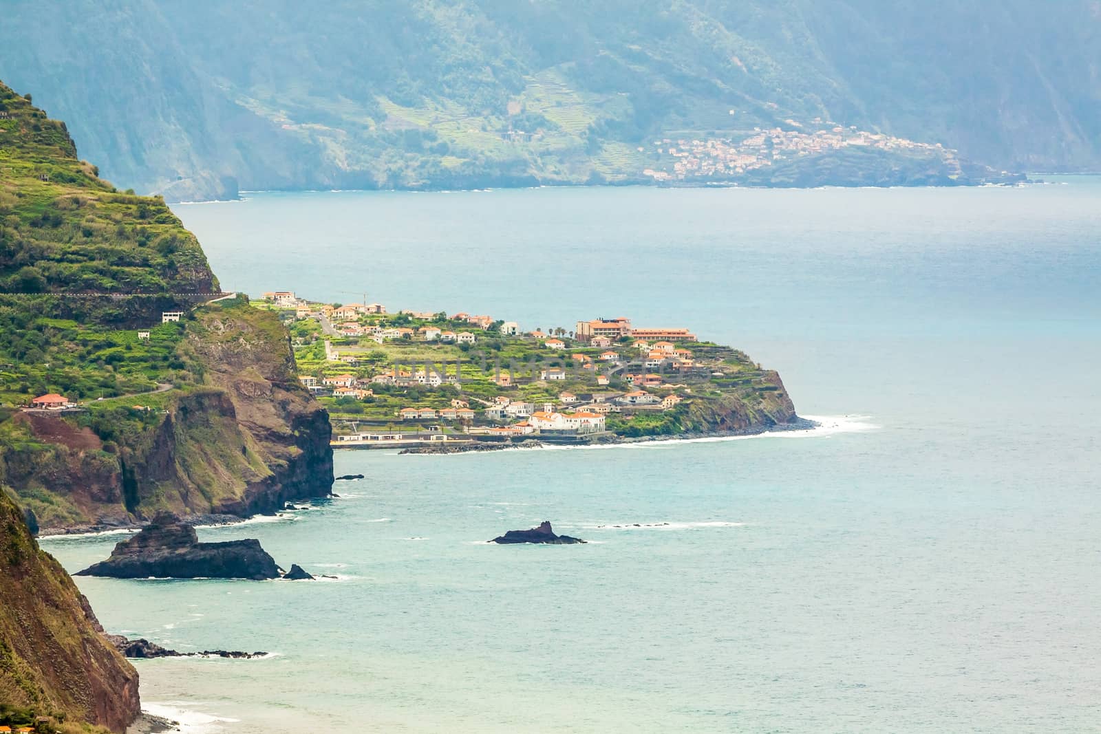 Coast near town Sao Jorge and Boaventura, Madeira - view from Lighthouse Ponta de Sao Jorge