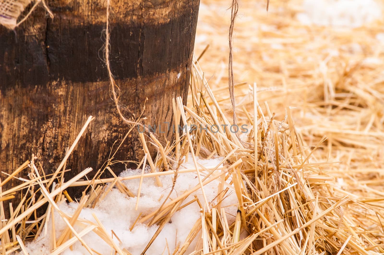 wooden barrel, straw , snow by antonius_