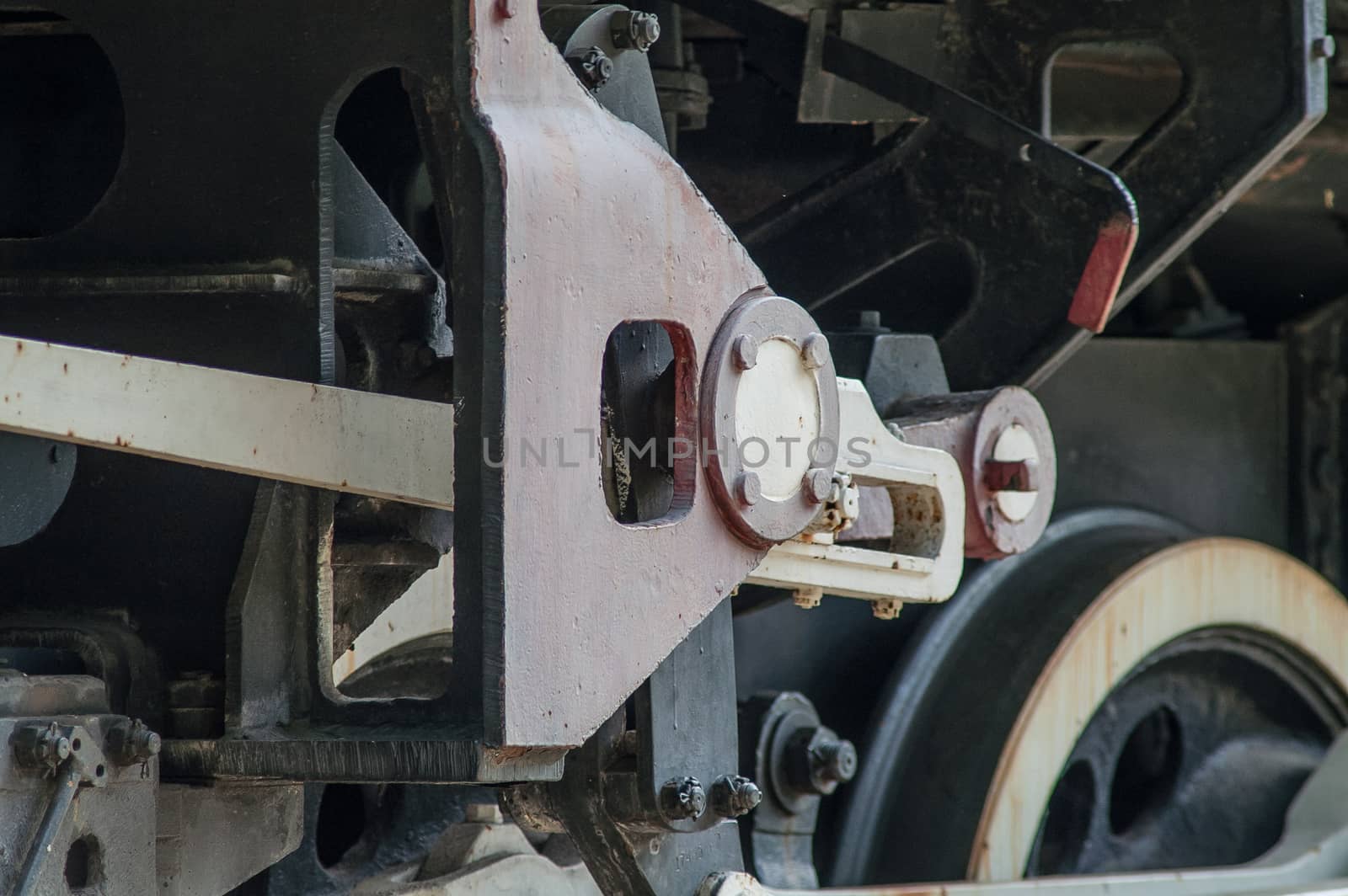 locomotive wheel and gear close-up on the railway