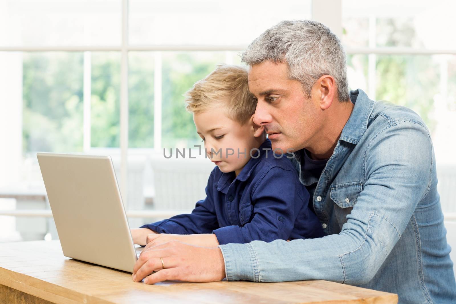 Father and son using laptop by Wavebreakmedia