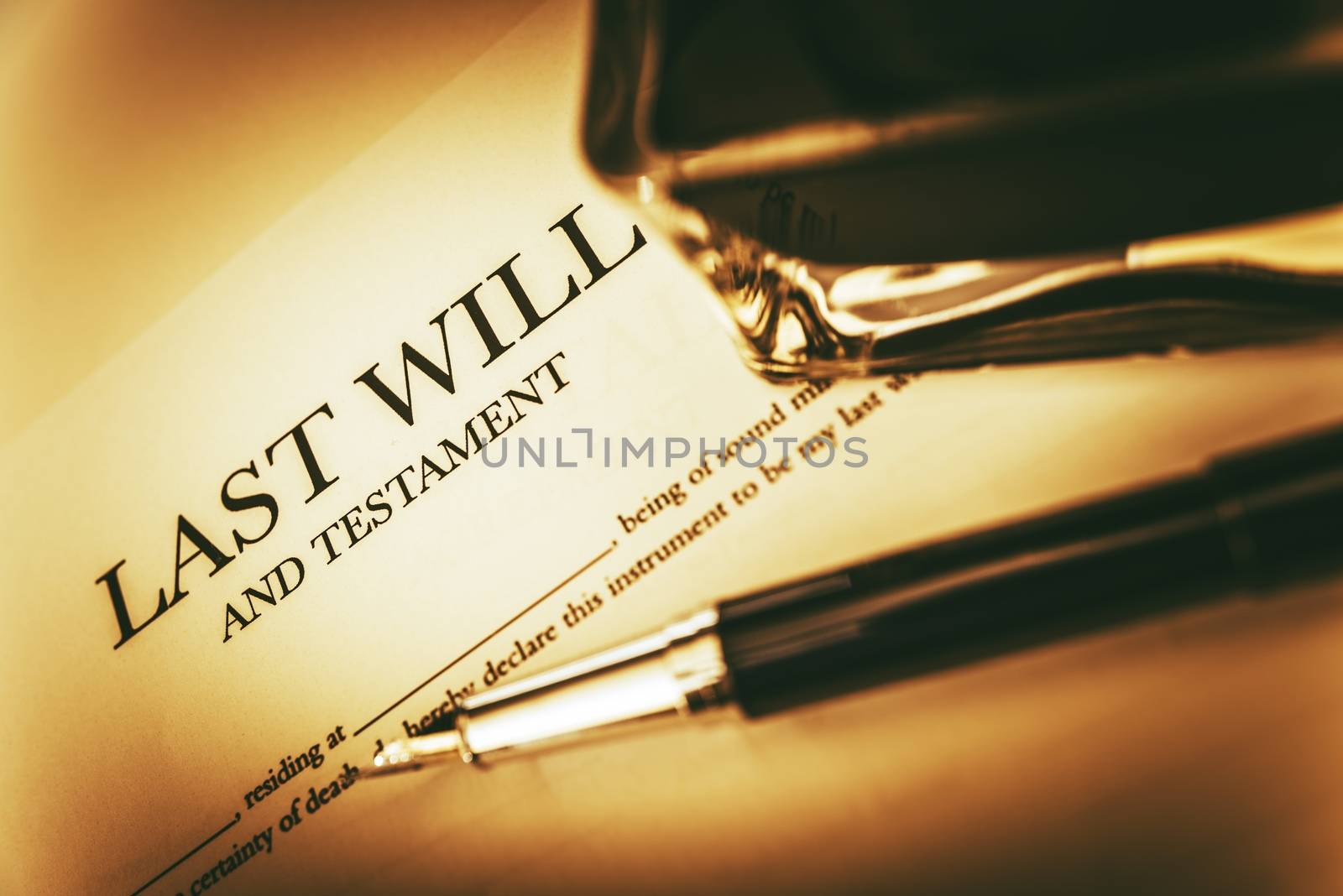 Last Will Concept Photo. Last Will Testament, Ink Bottle and Fountain Pen Concept.