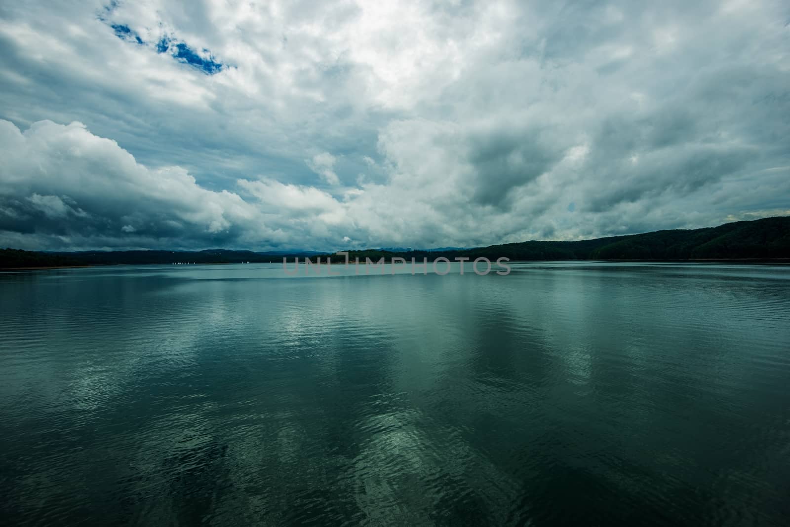 Stormy Lake Scenery. The Solinskie Lake in Poland, Europe. Solina. Stormy Weather in Bieszczady.