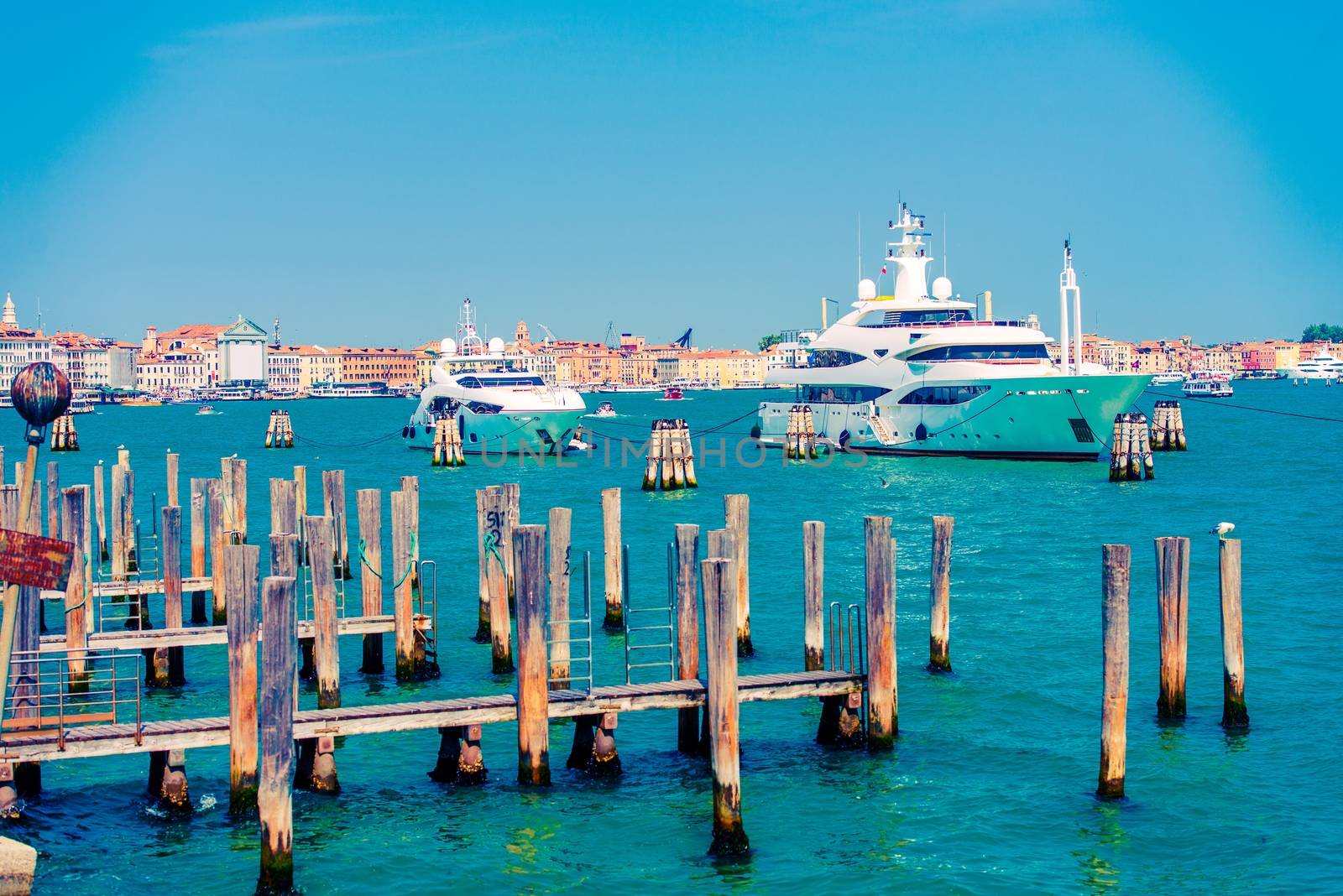Yachts in Venice, Italy. Bacino Di San Marco Place. 