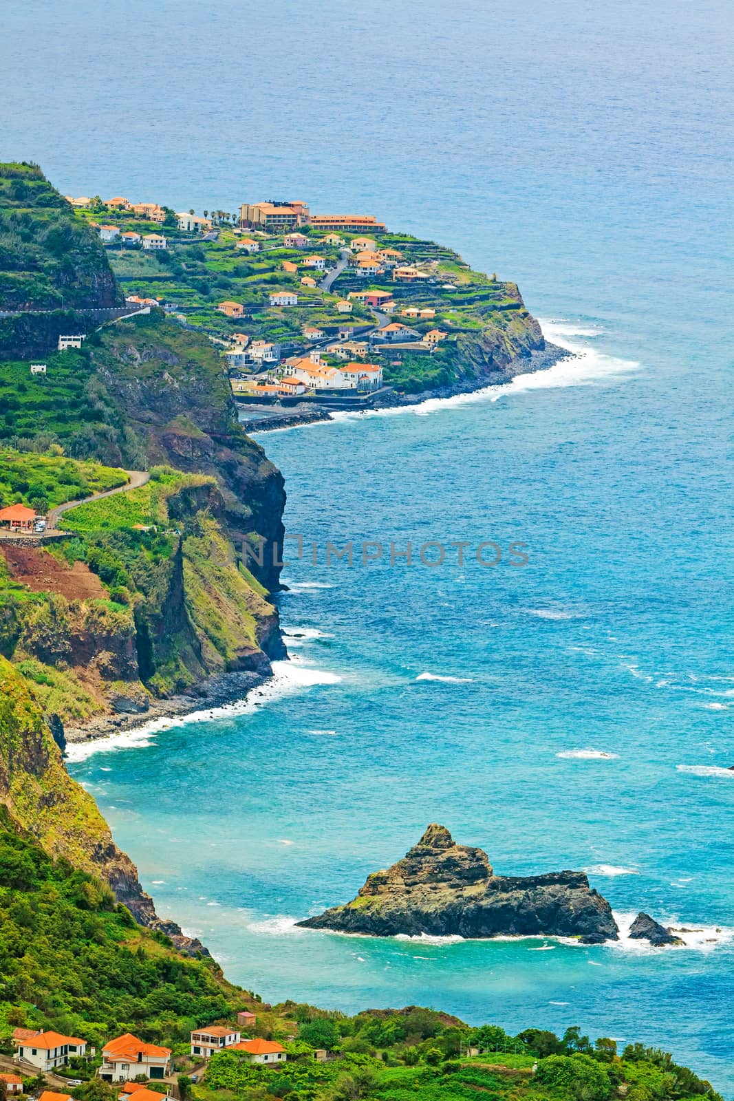 Coast near town Arco de Sao Jorge and Boaventura - view towards Ponta Delgada, Madeira