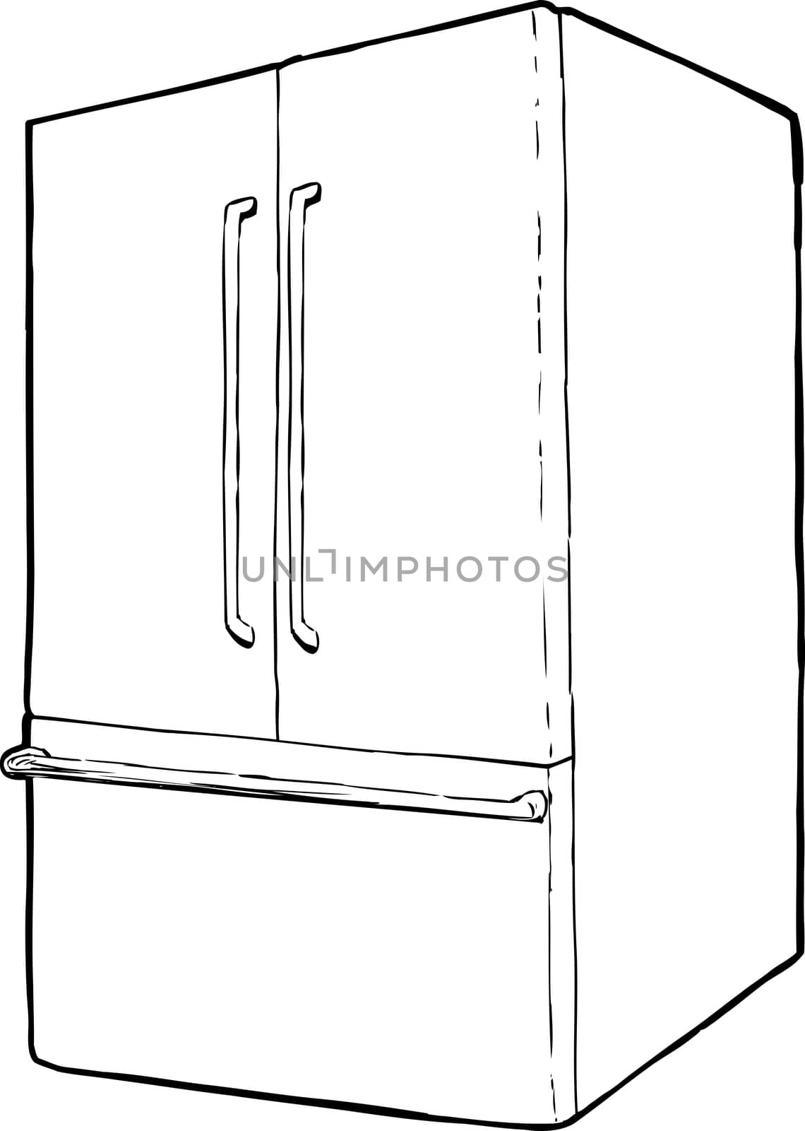 Outline of refrigerator with french doors and freezer drawer