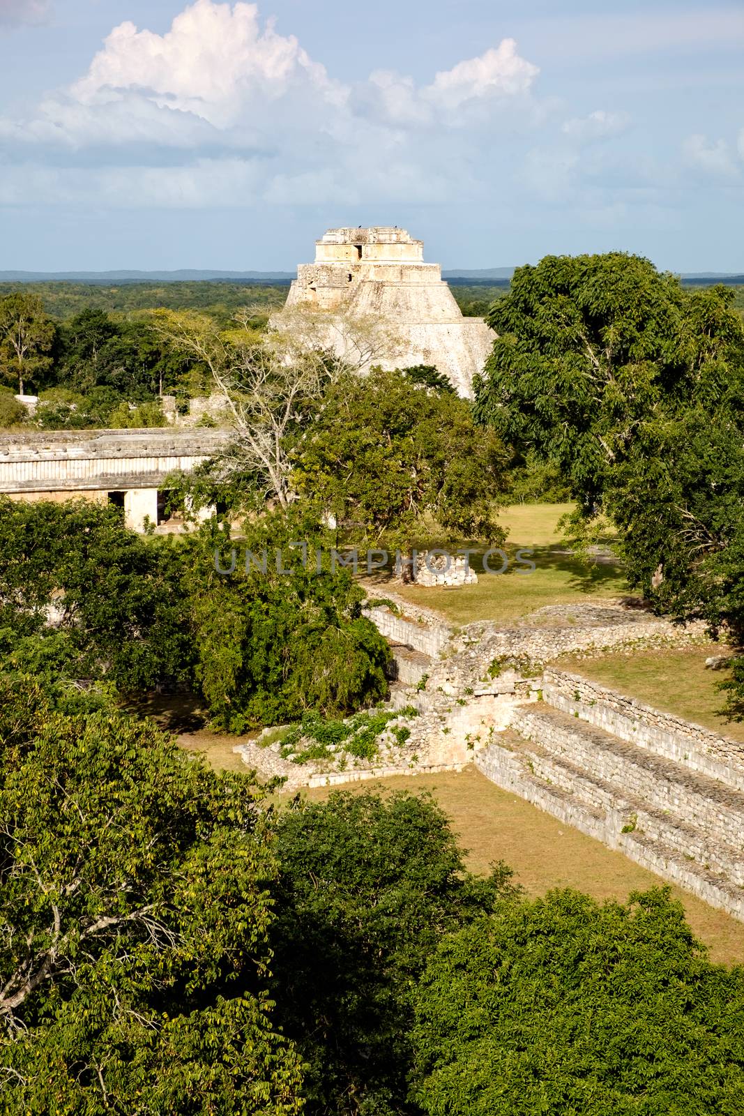 Landscape view of Uxmal archeological site with pyramids and rui by martinm303