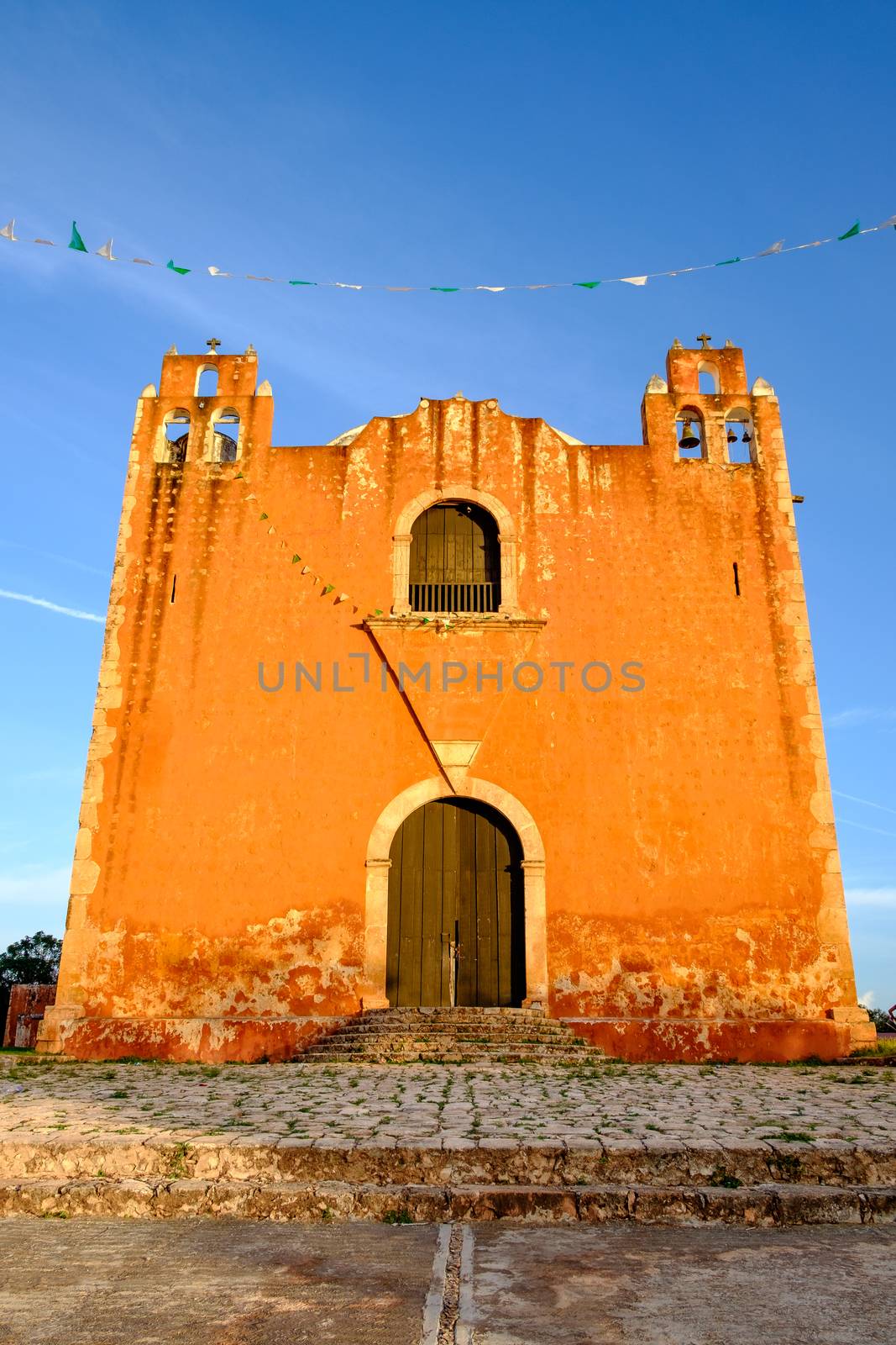 Typical colonial church in rural Mexican village Santa Elena, Mexico