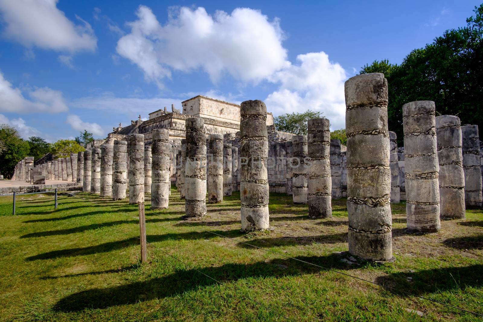 Stone columns and pilars in famous archeological site Chichen Itza, Mexico