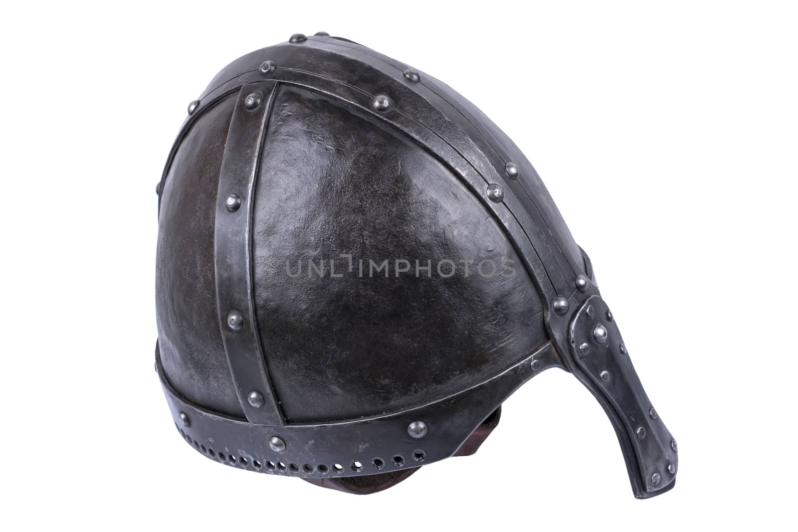 Heavy duty conical norman helmet isolated on a white background