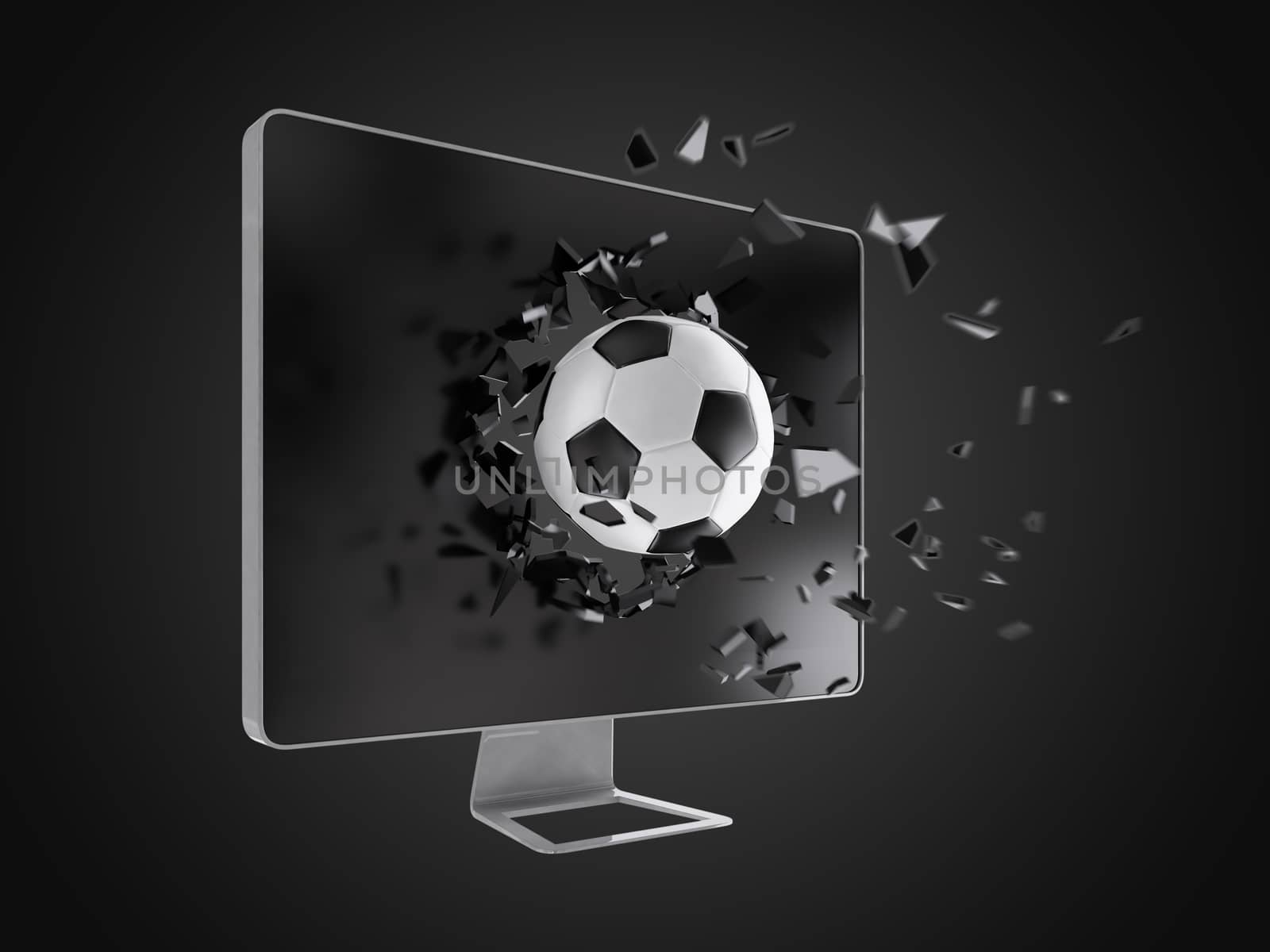 football destroy computer screen, technology background