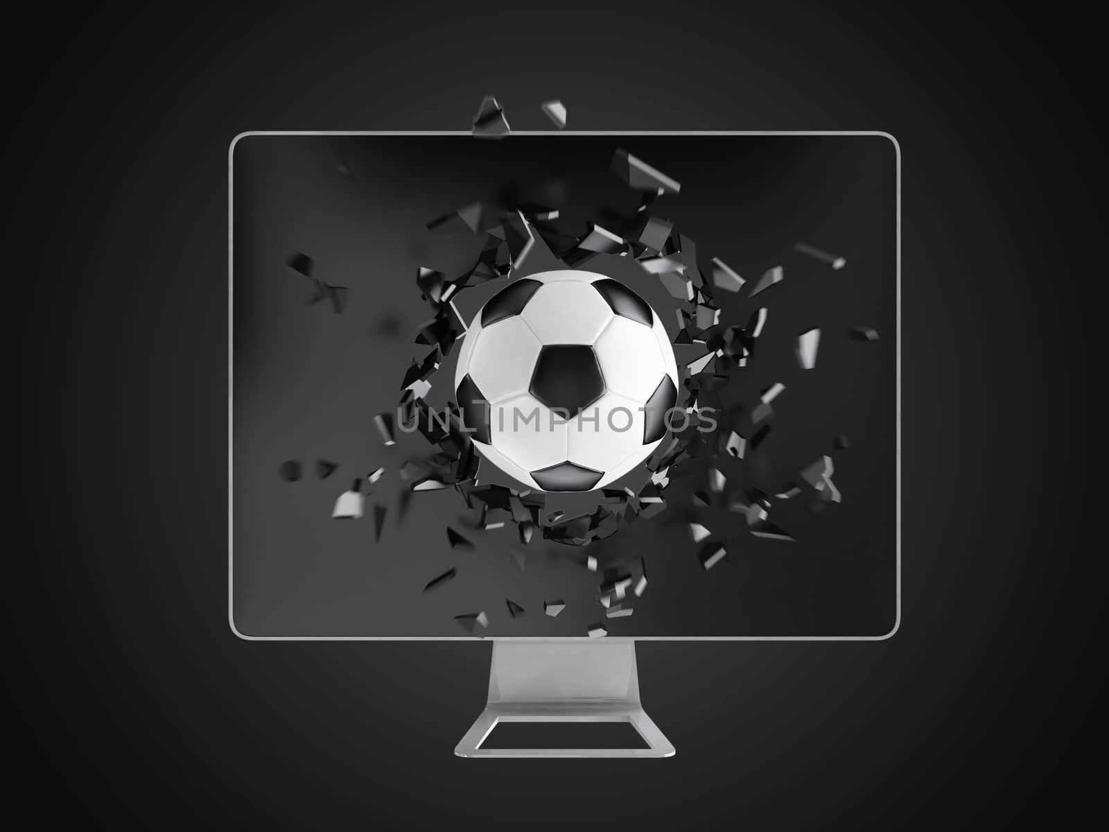 football destroy computer screen, technology background