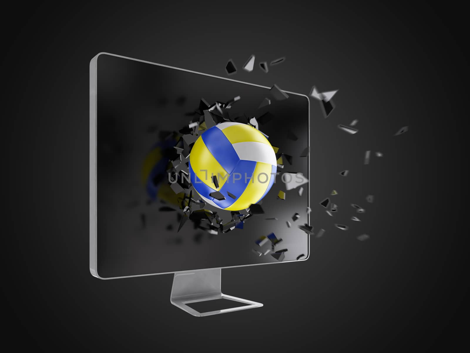 volleyball destroy computer screen, technology background