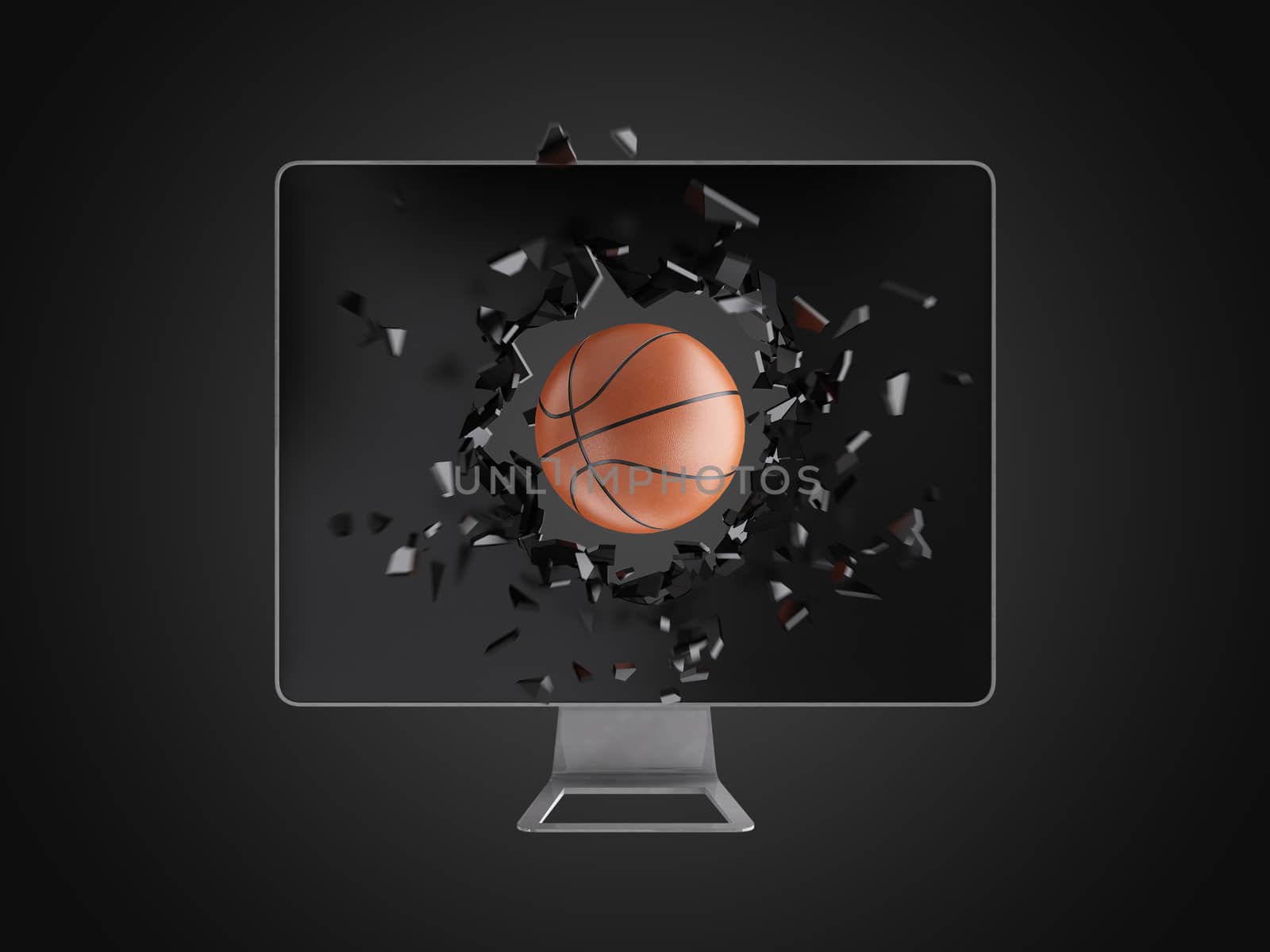 basketball destroy computer screen, technology background