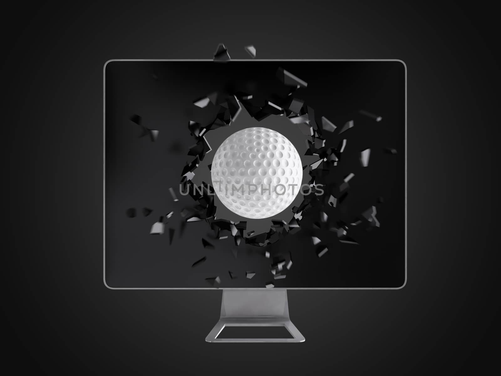 golf ball destroy computer screen. by teerawit