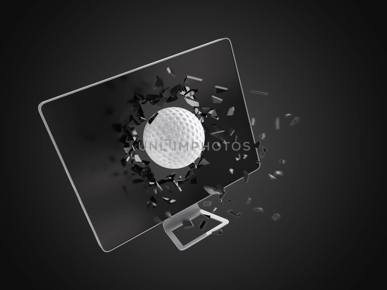 golf ball destroy computer screen. by teerawit