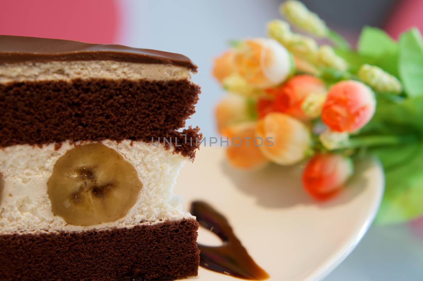 Banana chocolate with flower background by ninun