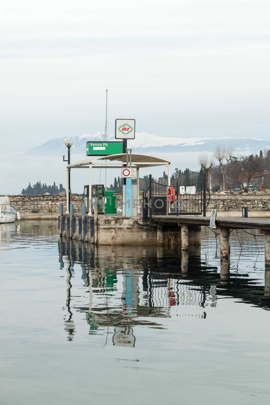 Manerba, Italy - January 1, 2016: Petrol station for boats on Lake Garda.