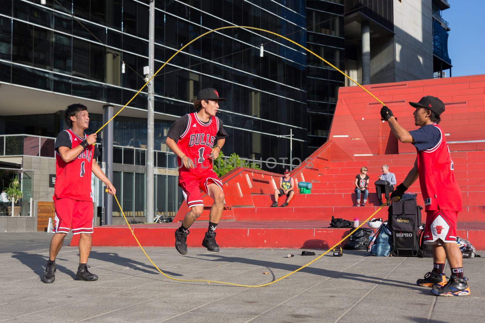 MELBOURNE/AUSTRALIA - JANUARY 22: Street performers entertaining crowds in Southbank during the 2016 Australian Open tennis tournament.