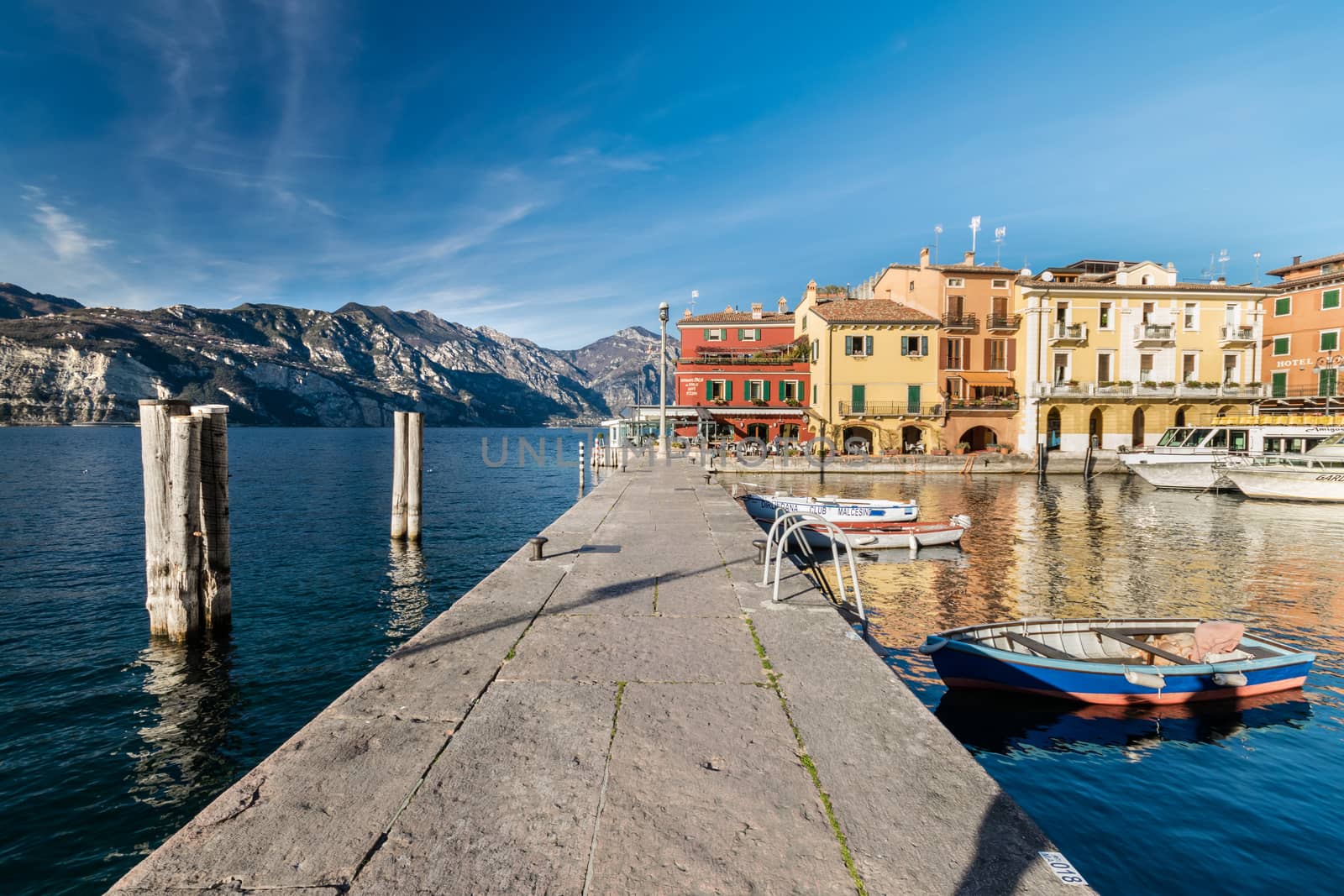 Malcesine, Italy - January 18, 2016: Malcesine is a small town on Lake Garda (Italy). Beautiful and picturesque is called "the pearl of the lake".