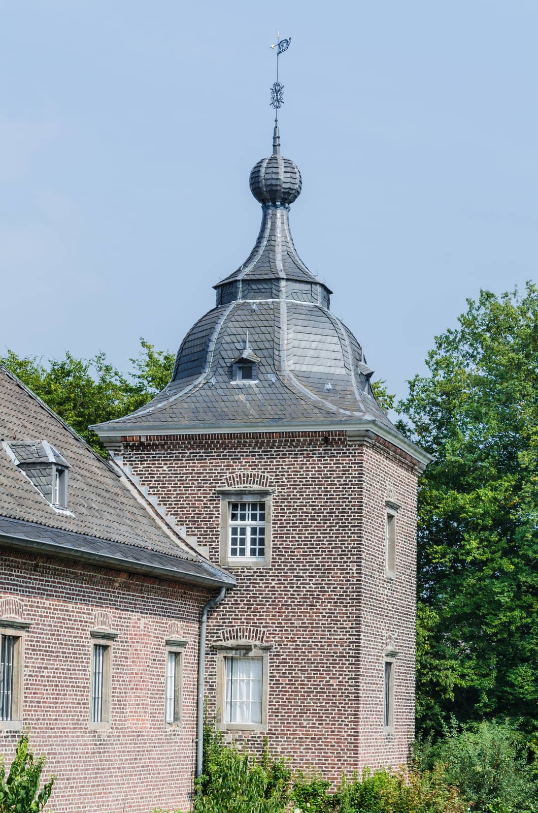 Medieval castle tower with farming, masonry brick