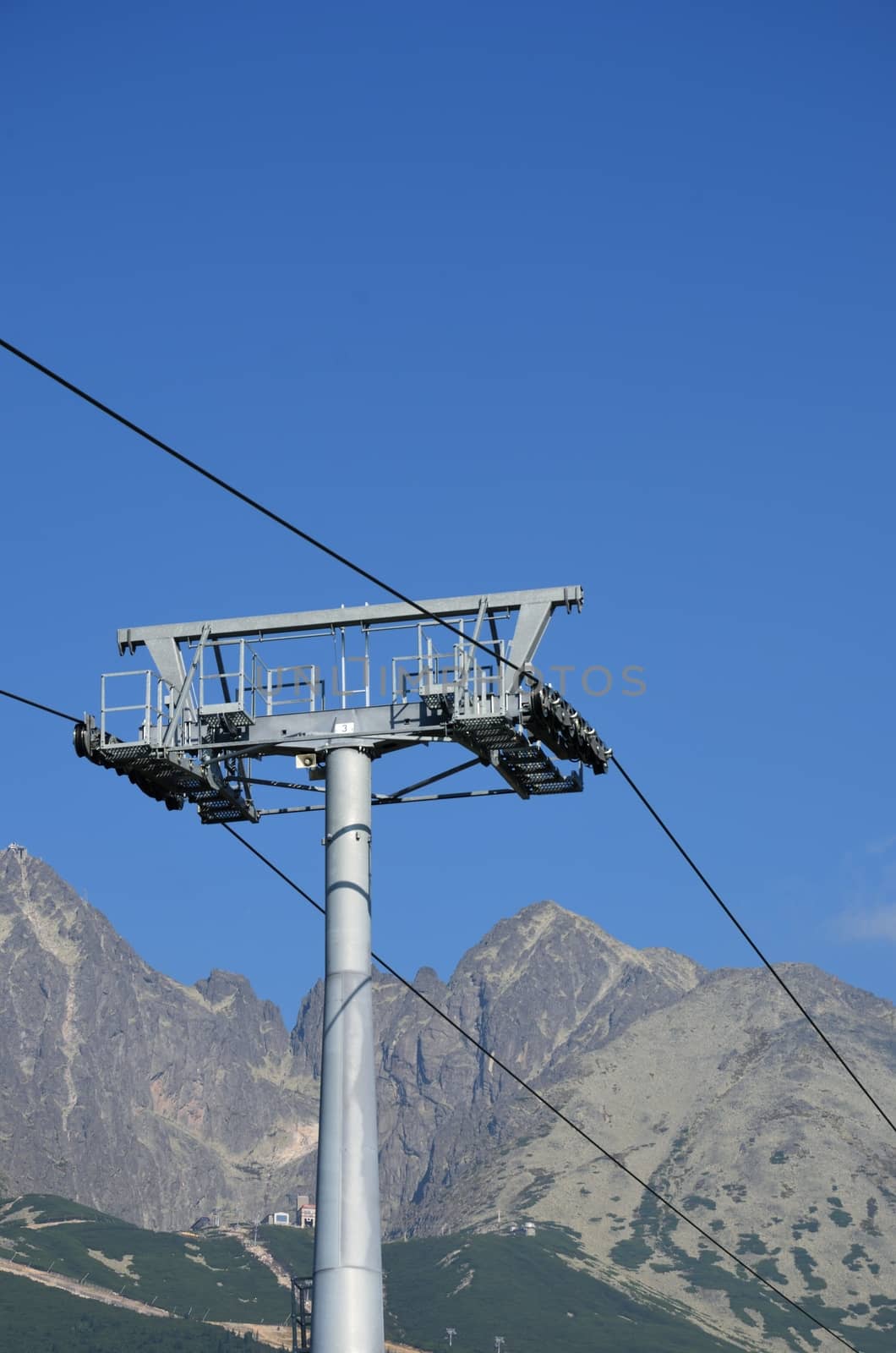 Cable car mechanism with mountains in background
