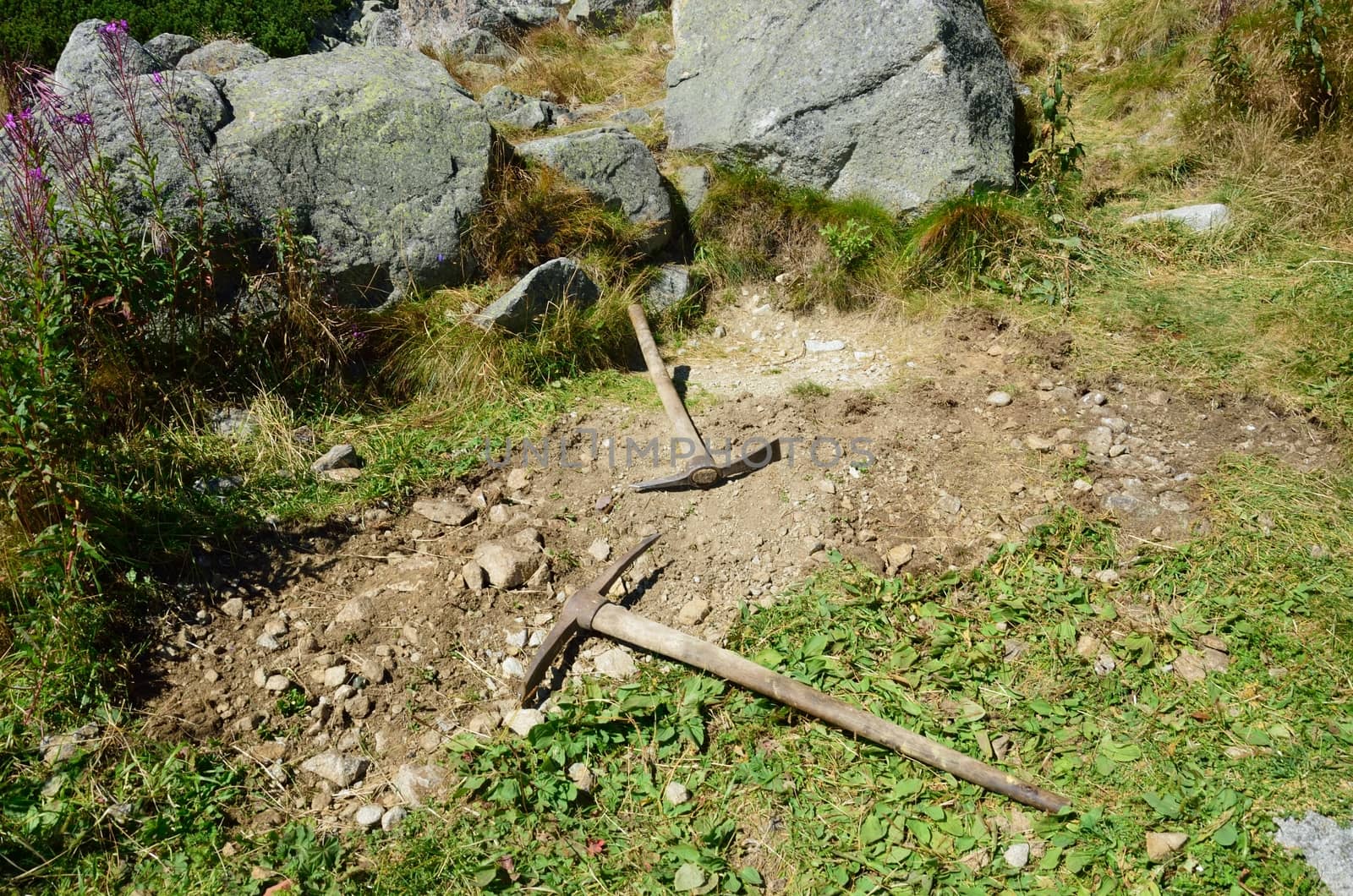 Old Pick axes in rocky area