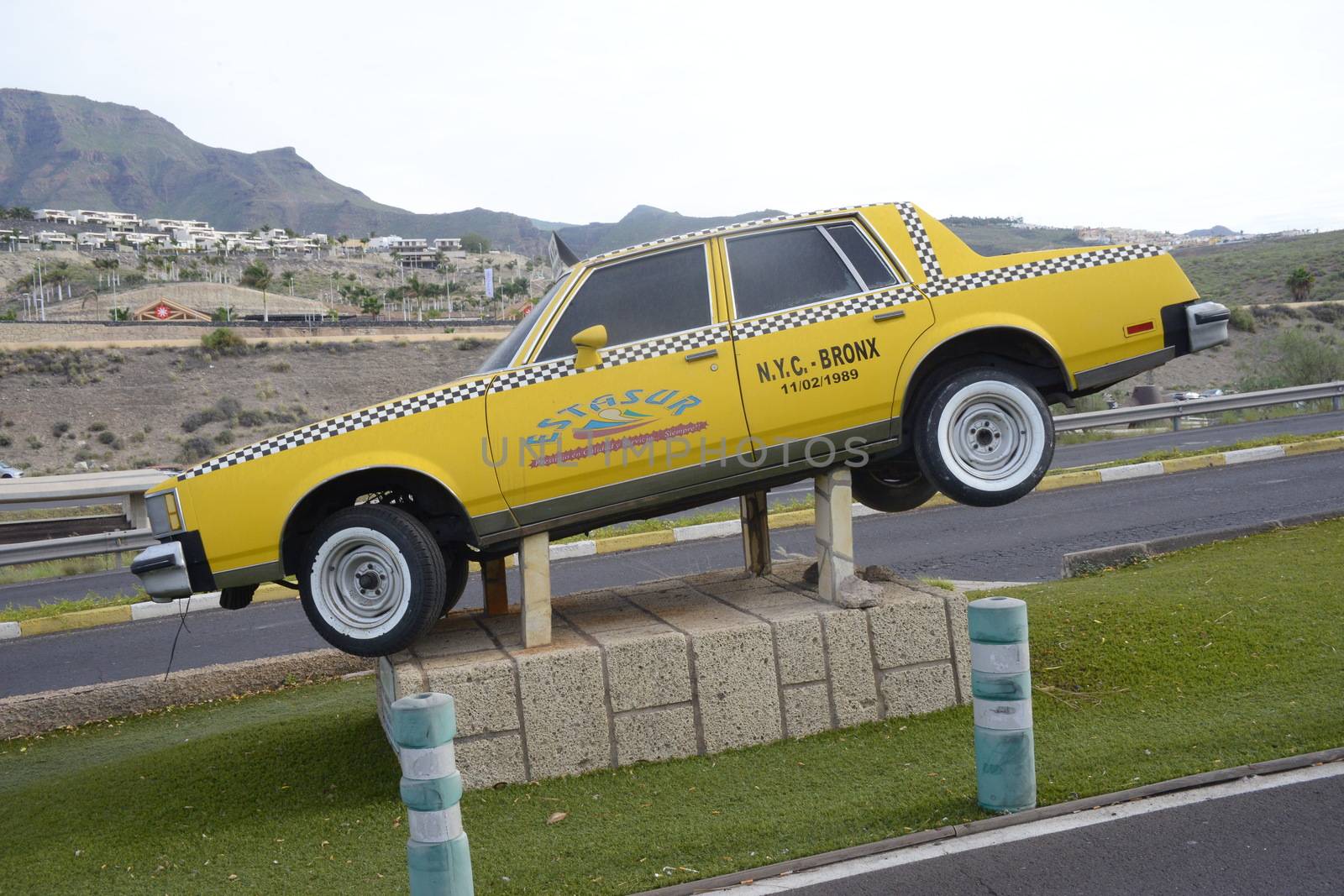 New York yellow cab on stand in ,Las Americas Tenerife