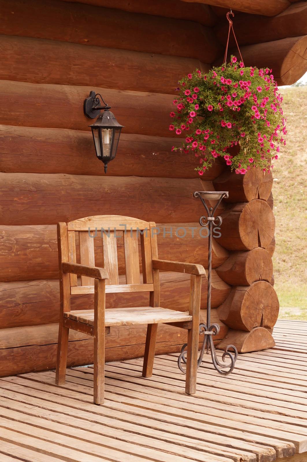 Wood chair wood house flowers